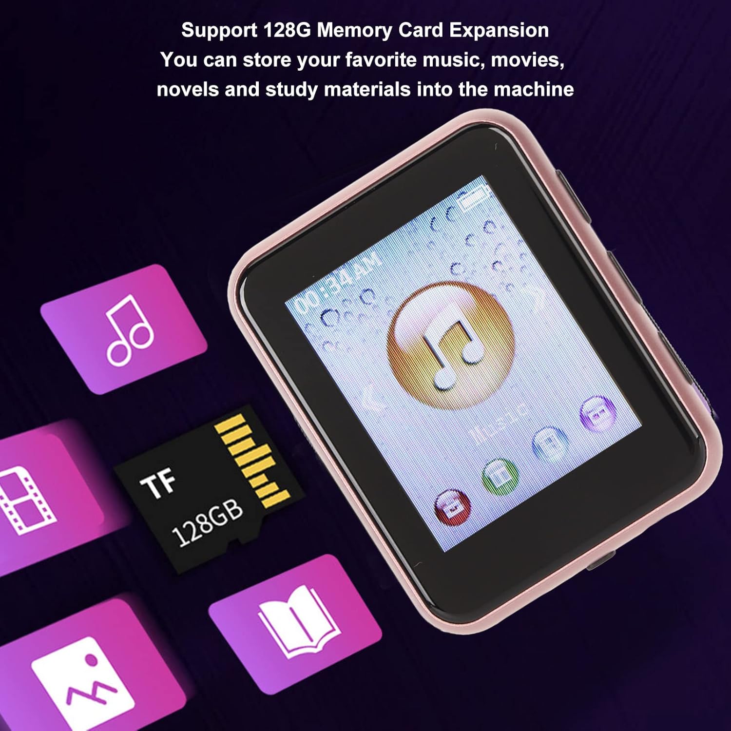 Reproductor de MP3 de pantalla táctil completa de 1.8 pulgadas, reproductor de música Bluetooth 5.0 con ROM de cuerpo de 8 GB, expansión de tarjeta