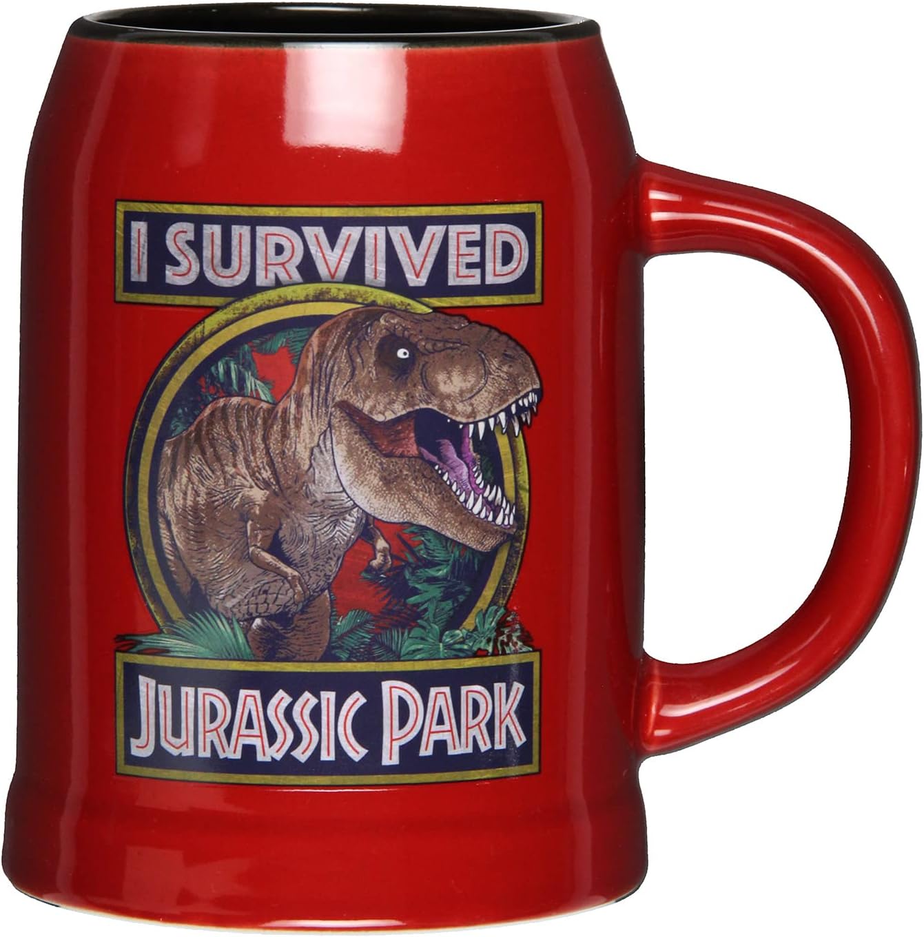 Seven Times Six Taza de café de cerámica con texto en inglés “I Survived Jurassic Park T-Rex, 24 onzas