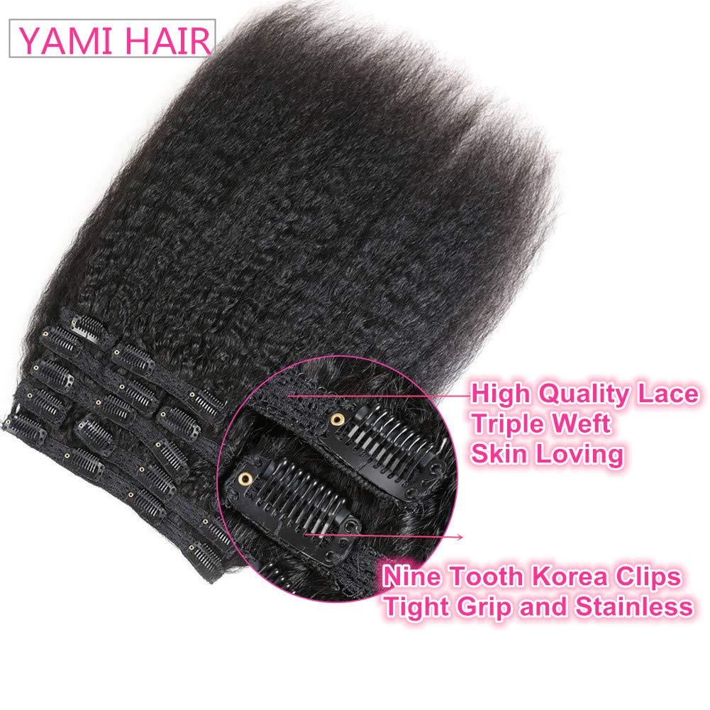YAMI Extensiones de cabello humano rizado liso con clip, para mujeres negras, 10 unidades, extensiones de cabello humano virgen brasileño con clip,