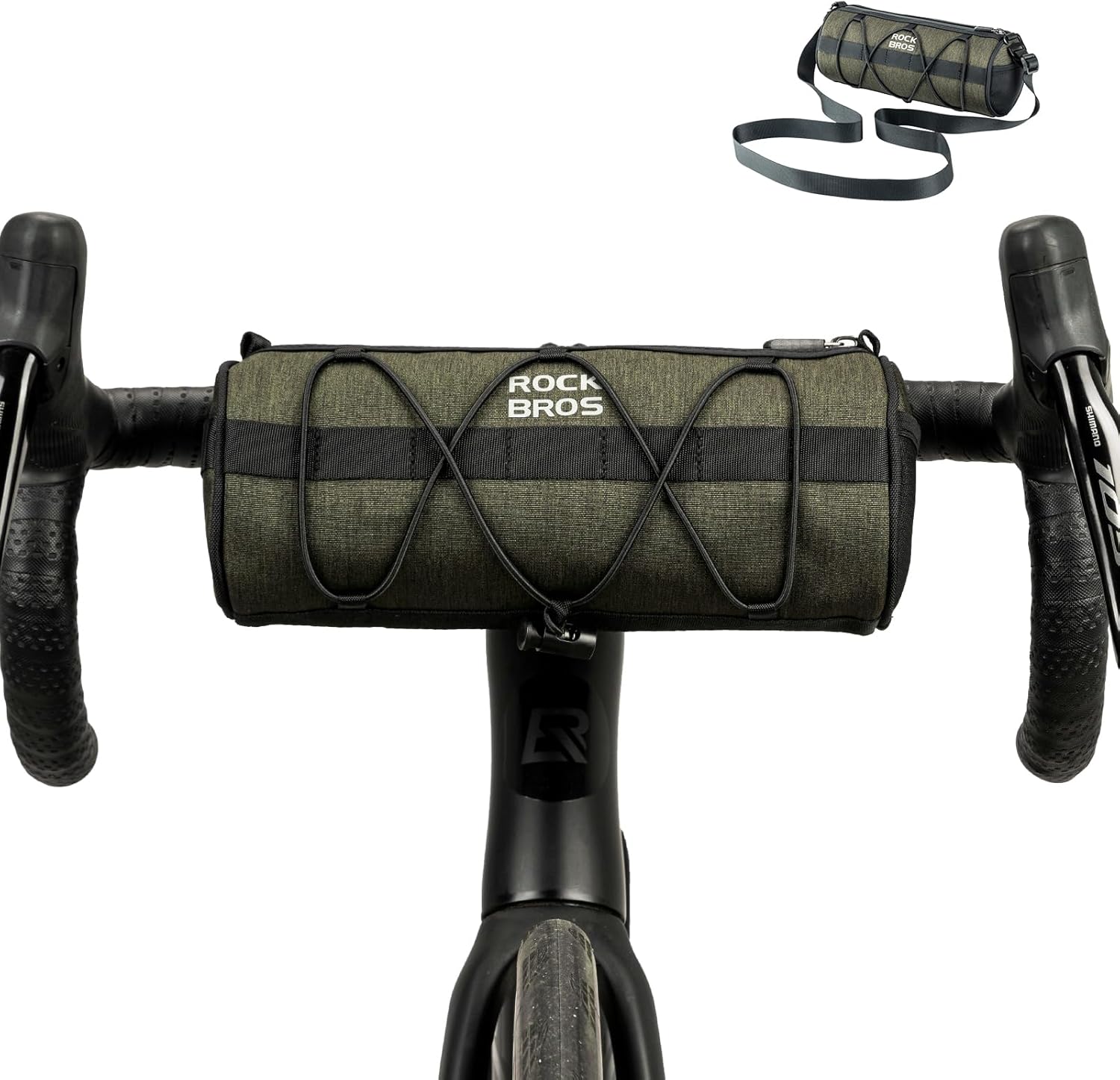 ROCKBROS Bolsa para manillar de bicicleta, bolsa pequeña para manillar de bicicleta, práctica bolsa de almacenamiento para manillar con correa para