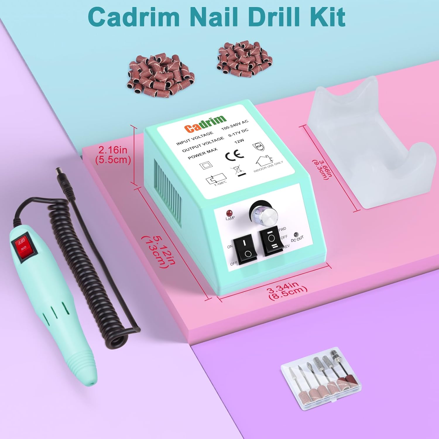 Cadrim – Taladro eléctrico de uñas, taladro eléctrico de uñas para uñas acrílicas, esmalte de uñas, esmalte de uñas, juego de pulidor de uñas,