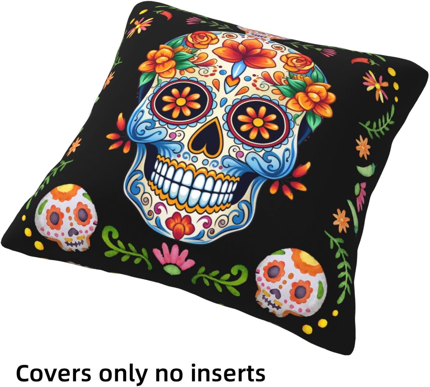 Yuejher 4 fundas de almohada decorativas del Día de los Muertos, fundas de almohada de calavera de azúcar mexicana, fundas de cojín cuadradas para