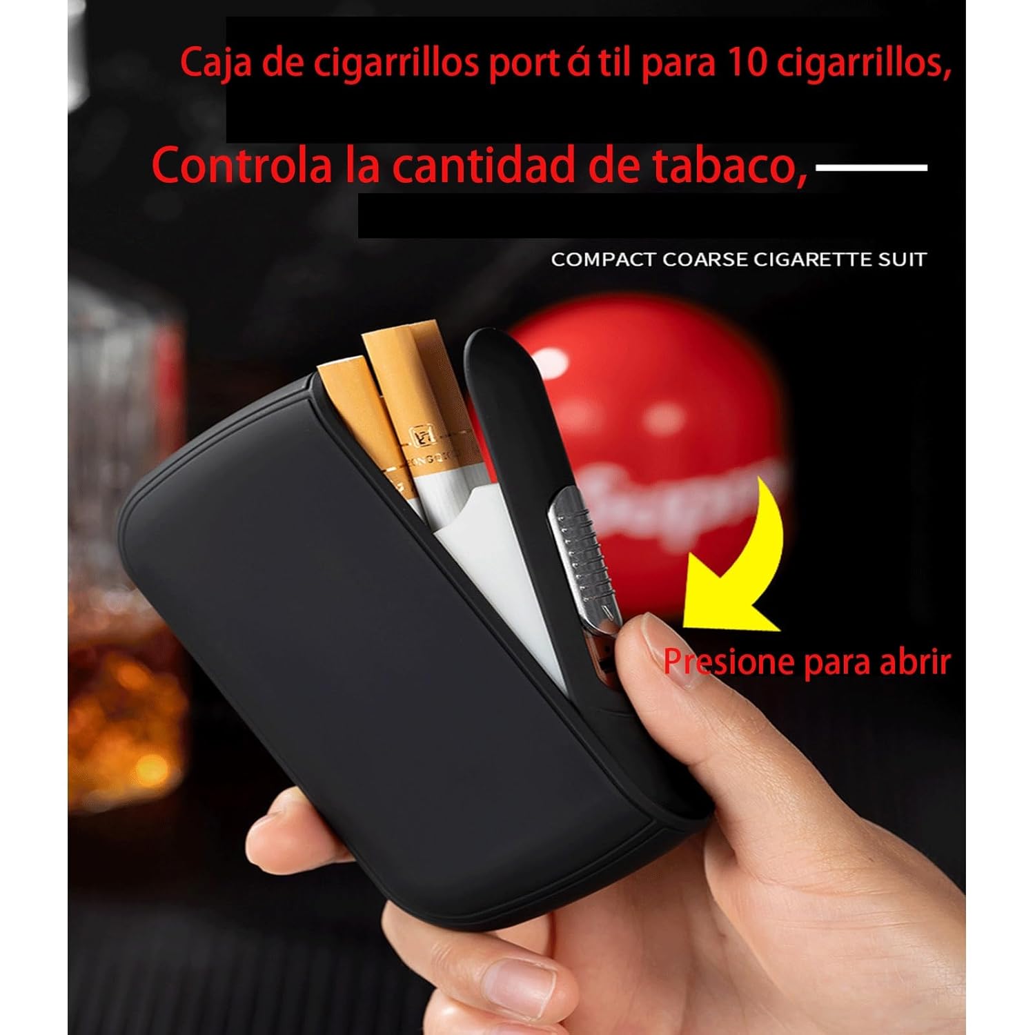 Mini caja de cigarrillos con encendedor, caja de cigarrillos con capacidad para 10 unidades, portátil, caja de encendedor de bolsillo, sin llama,