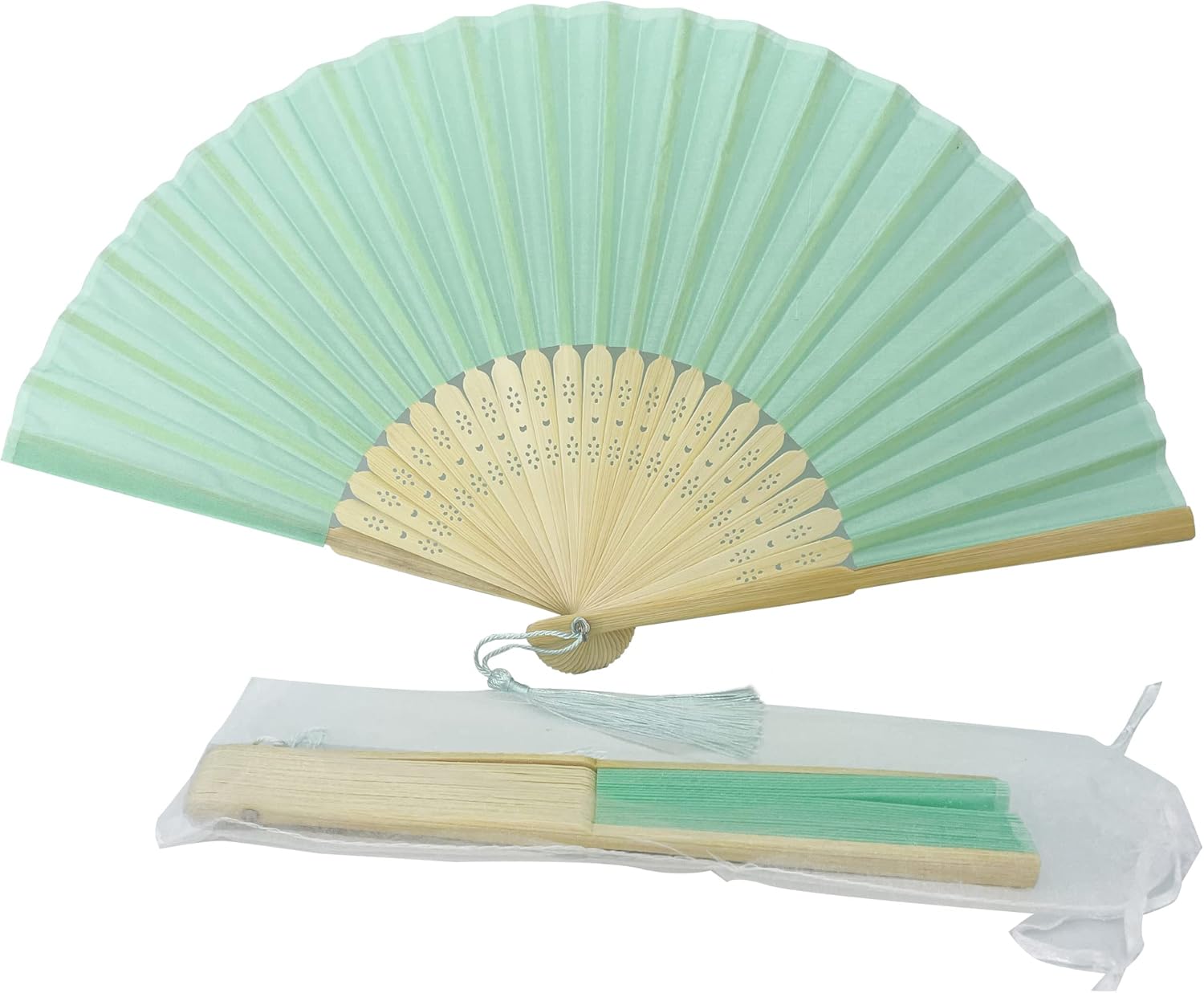 Abanico de mano plegable de mano de tela con borla de grado A, varillas de bambú para mujeres y niñas, fiesta de verano, eventos, cumpleaños, boda,