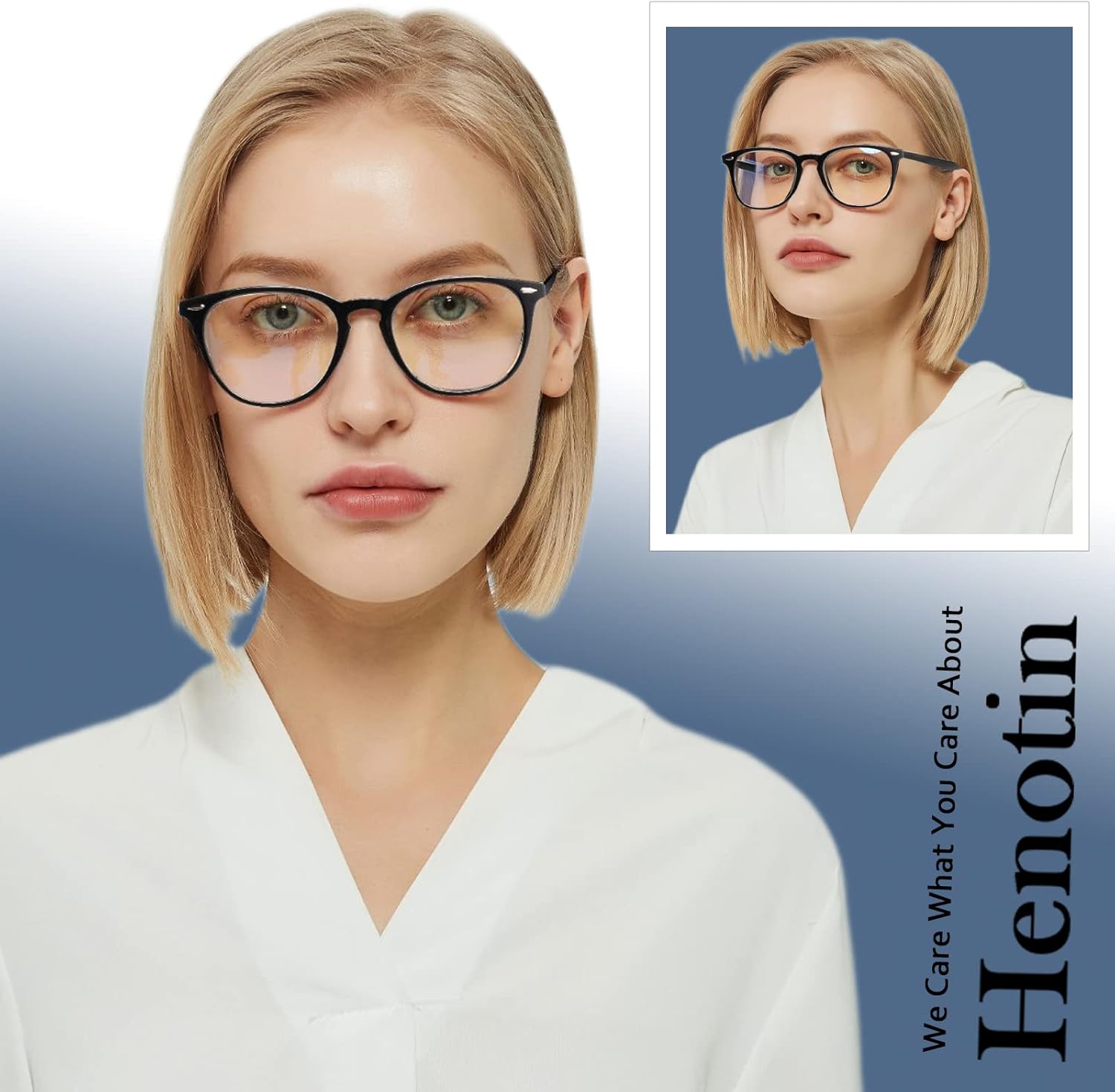 Henotin Paquete de 6 lentes de lectura para mujeres y hombres, bloqueo de luz azul, elegantes lectores de computadora con funda de cuero