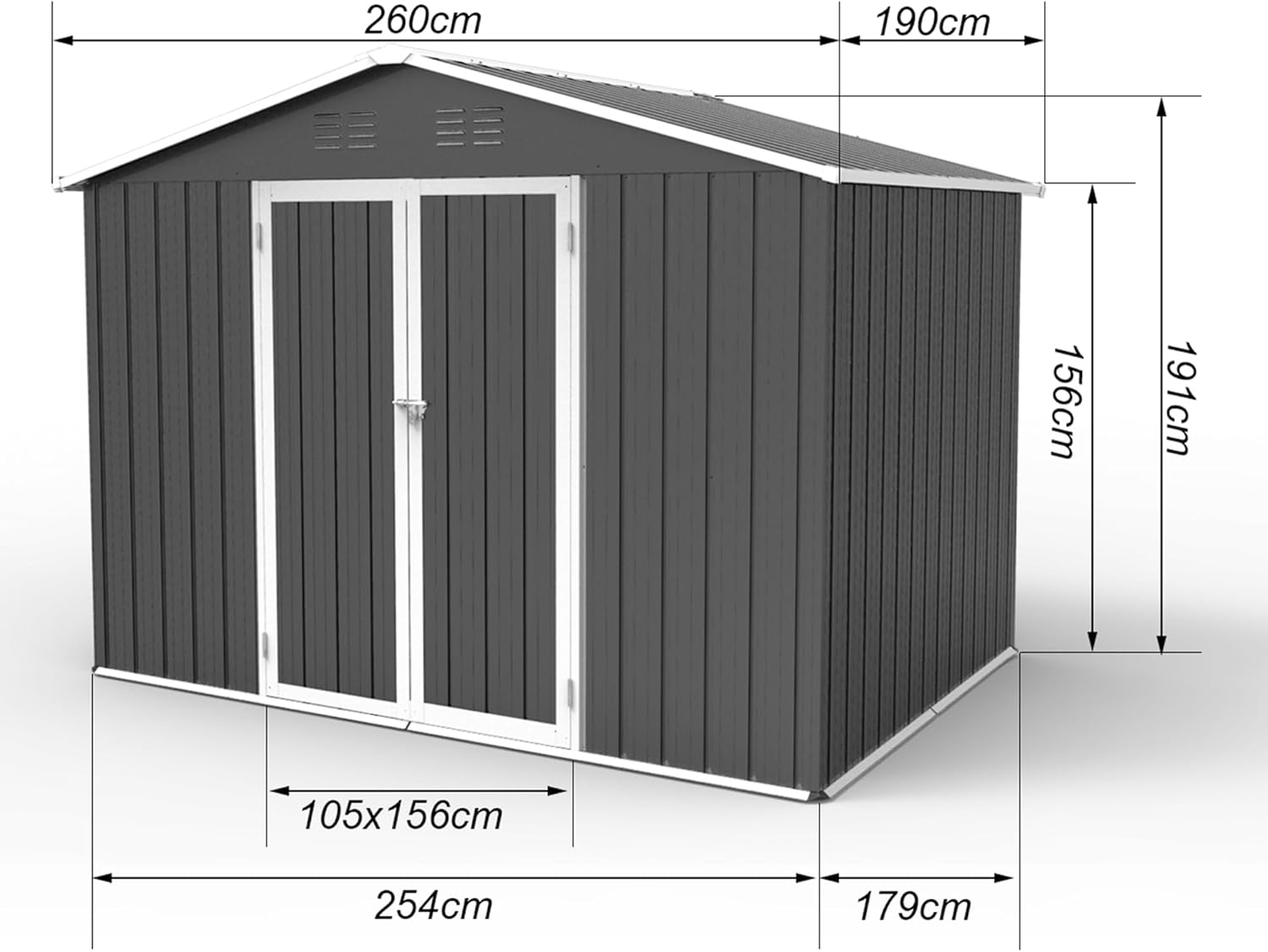 Cobertizo de almacenamiento para exteriores de 8 x 6 pies, cobertizo de metal para exteriores con puertas y rejillas de ventilación, cobertizo de
