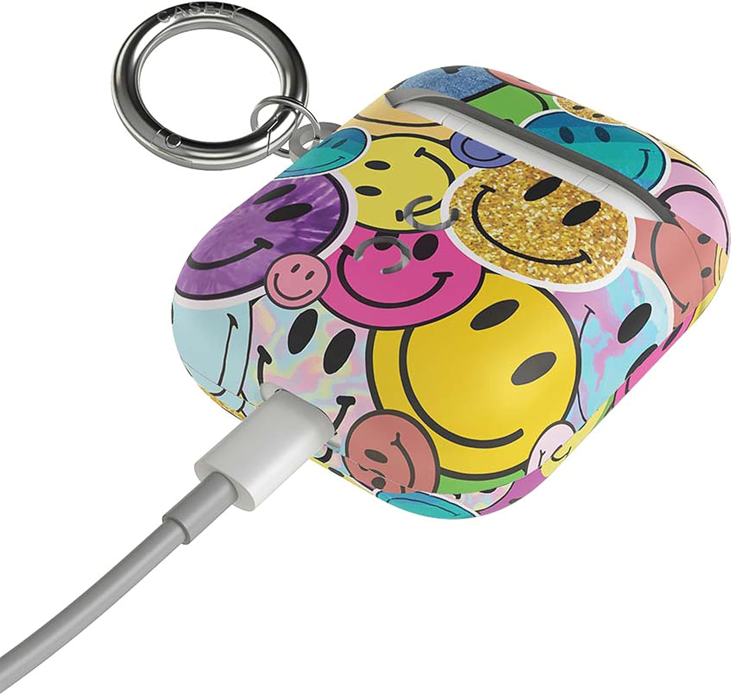 Casely Funda compatible con AirPods 1 y 2  Todas las sonrisas  Funda para AirPods con adhesivo de cara sonriente