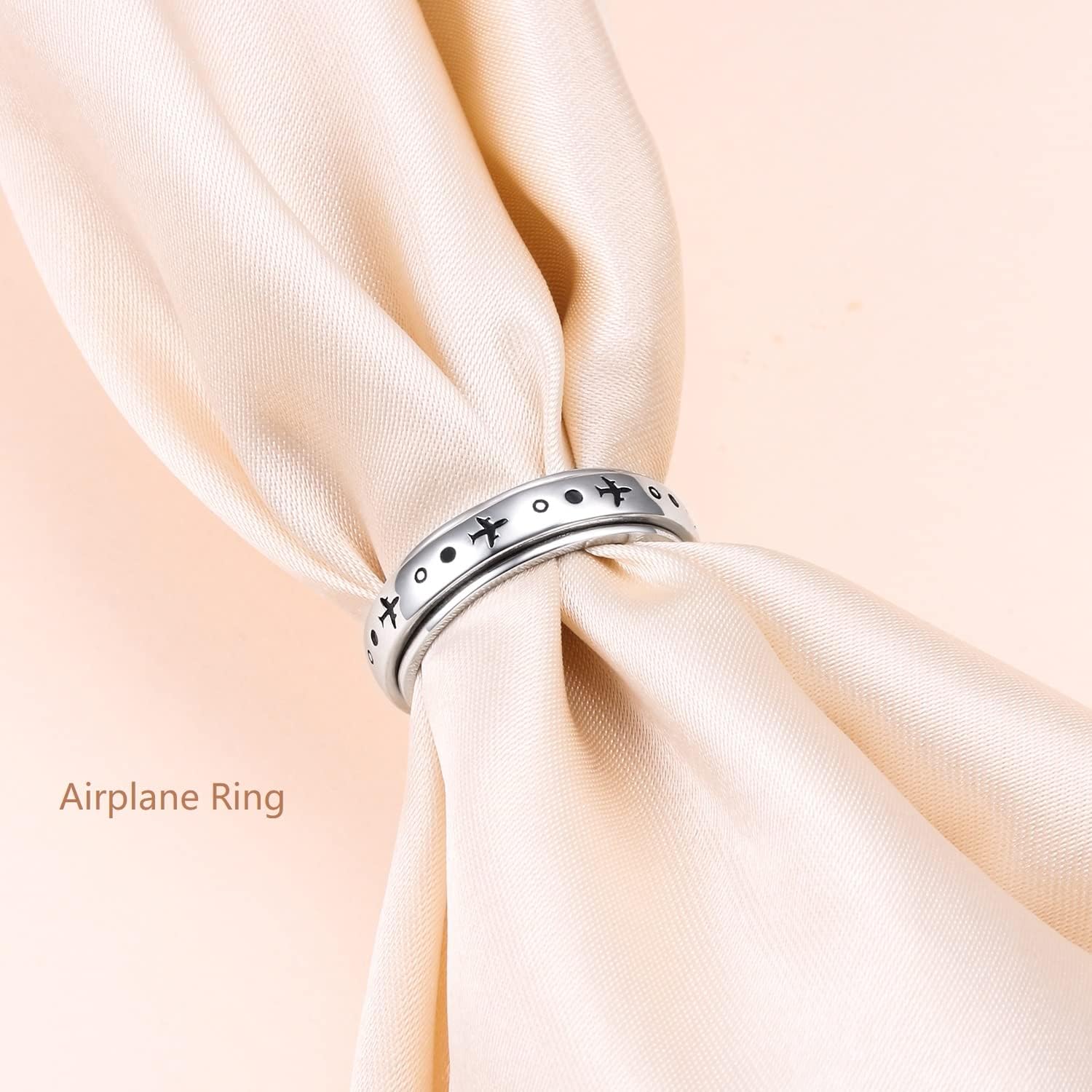 Anillo giratorio de avión para mujeres, hombres, niños y niñas, de plata de ley 925, anillos antiestrés para ansiedad, alivio del estrés, TDAH,