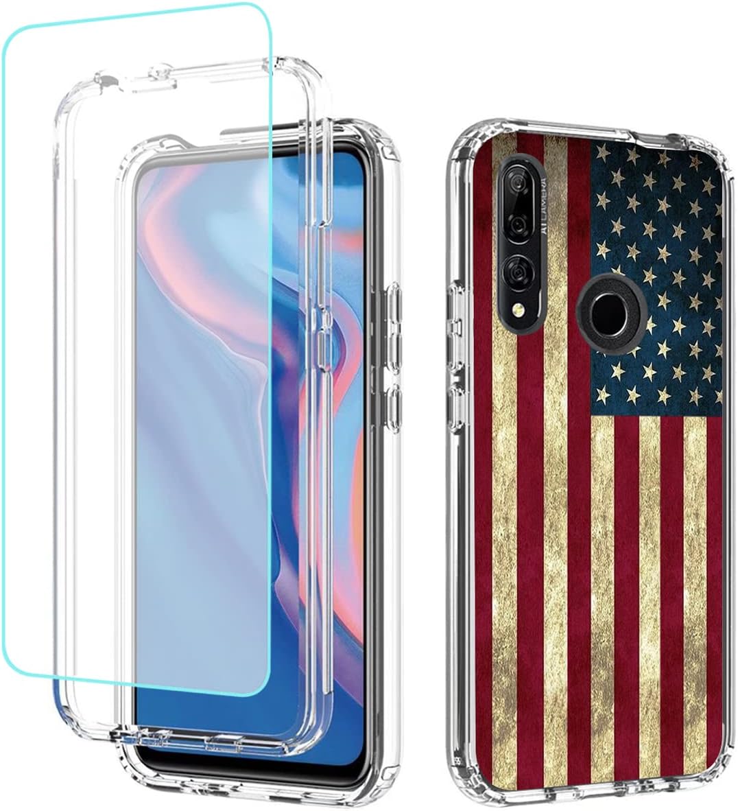 Funda para Huawei Y9 Prime 2019Honor 9XP Smart Z con protector de pantalla de vidrio templado, bonito patrón de bandera transparente para Huawei Y9