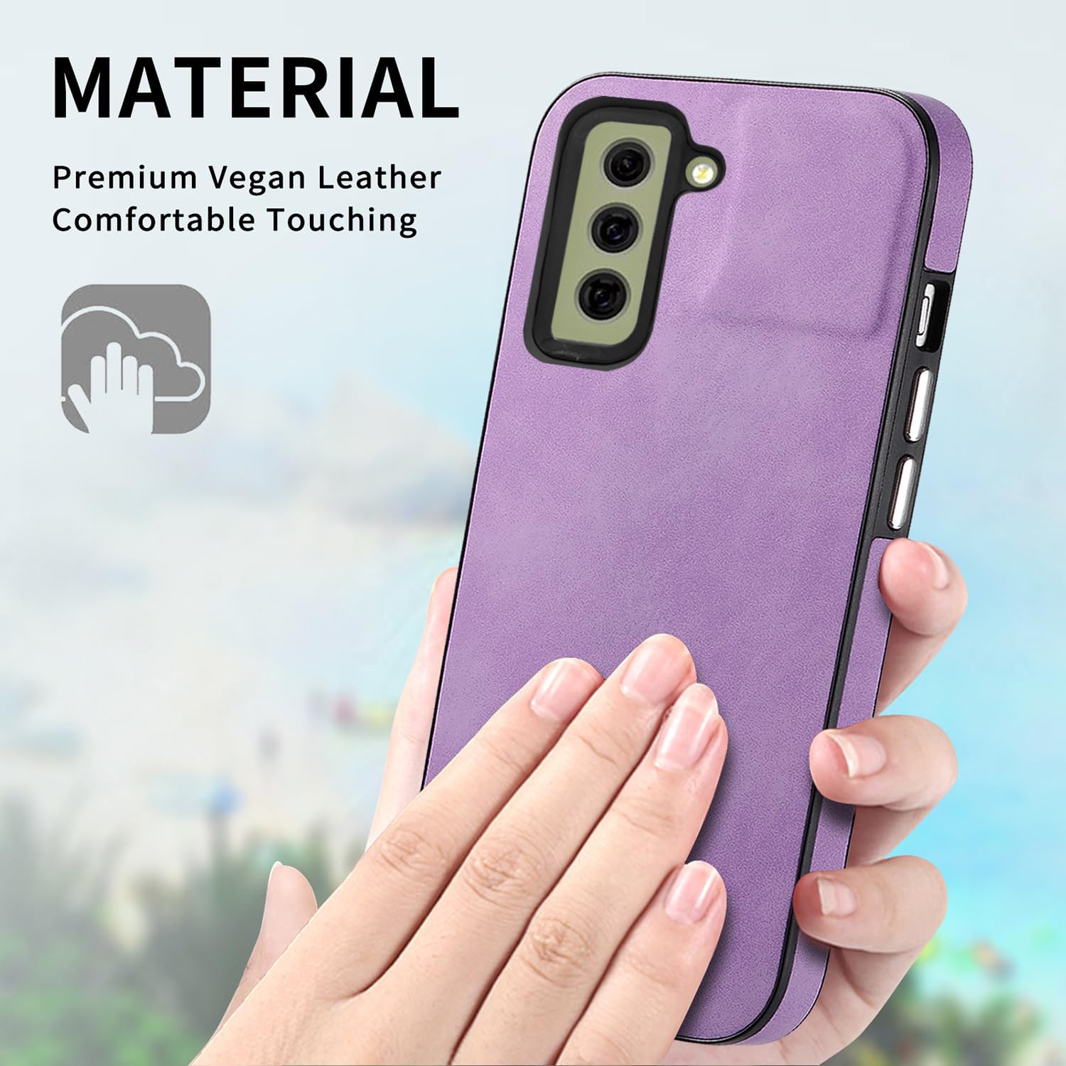 Asuwish Funda de teléfono para Samsung Galaxy S21 FE 5G con protector de pantalla de vidrio templado y funda delgada de cuero suave resistente