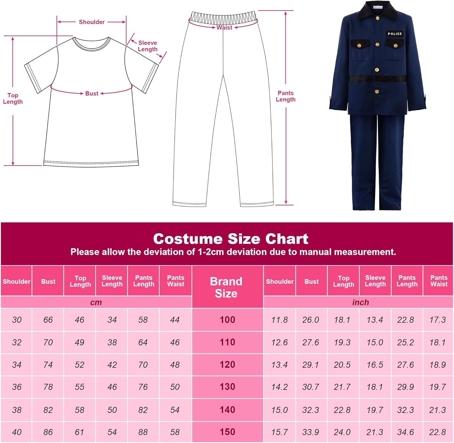 ReliBeauty Disfraz de policía para niños, disfraz de Halloween para niños