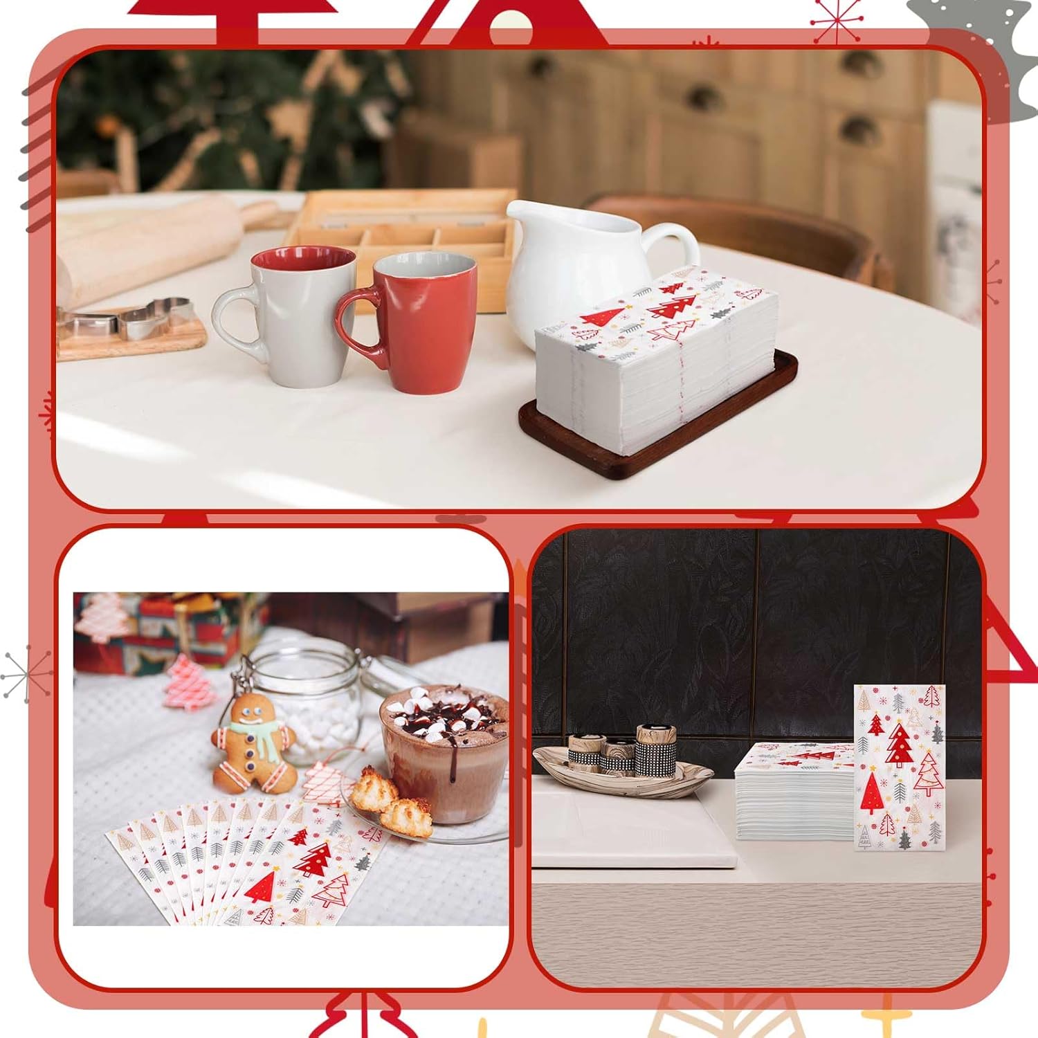 Spiareal 200 toallas de papel de Navidad para invitados, toallas de mano de papel de Navidad para baño, servilletas de árbol de Navidad para