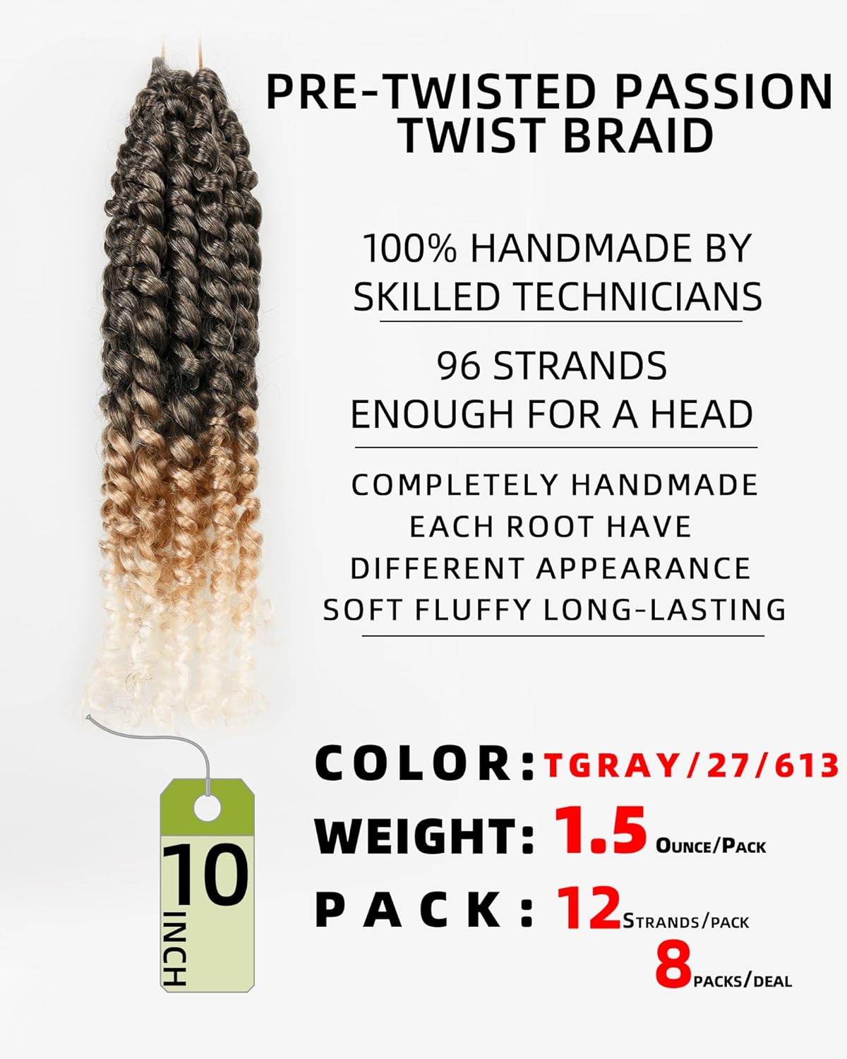 Paquete de 8 paquetes de cabello corto de ganchillo de 10 pulgadas para mujeres negras y niños, 3 tonos de color degradado gris a rubio a