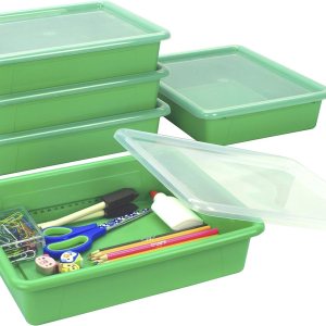 Storex Bandeja de almacenamiento plana tamaño carta, contenedor organizador con tapa sin broches para aula, oficina y hogar, verde, paquete de 5 Storex Bandeja de almacenamiento plana tamaño carta, contenedor organizador con tapa sin broches para aula, oficina y hogar, verde, paquete de 5