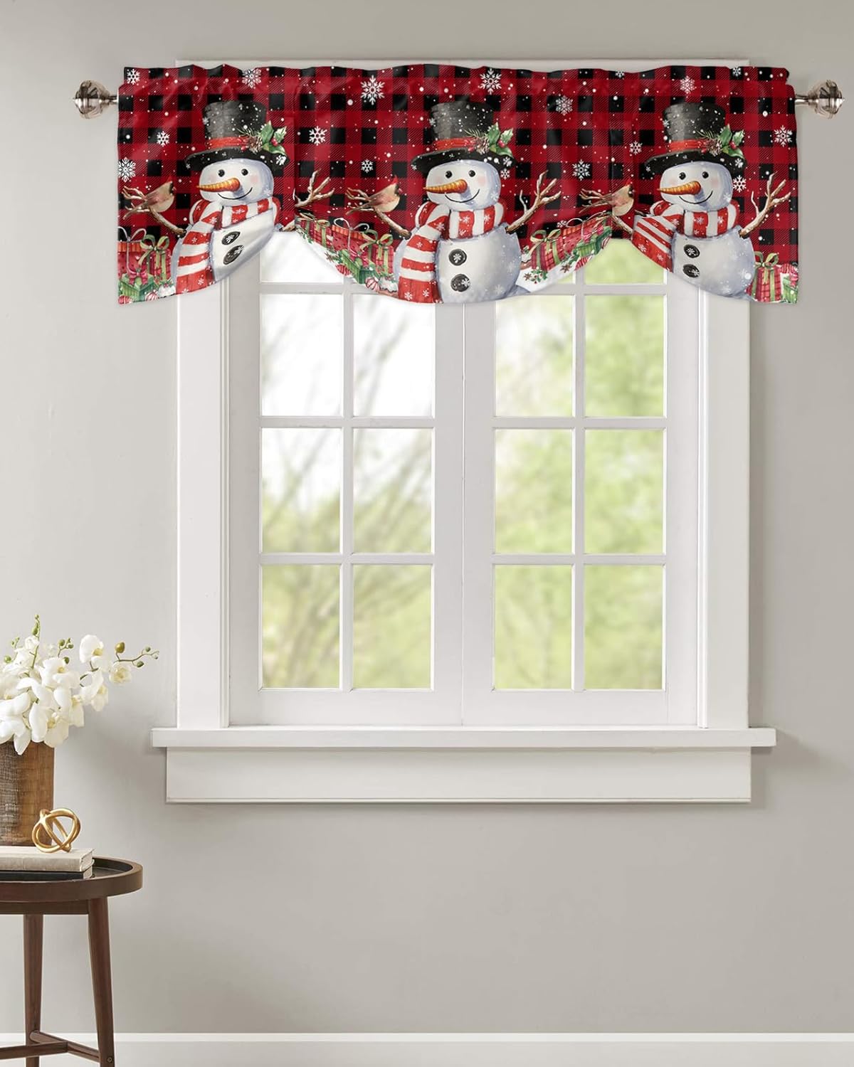 Cenefas de Navidad con diseño de muñeco de nieve para ventanas, muñeco de nieve de Navidad, cardenal, rojo, negro, búfalo, a cuadros, bolsillo para