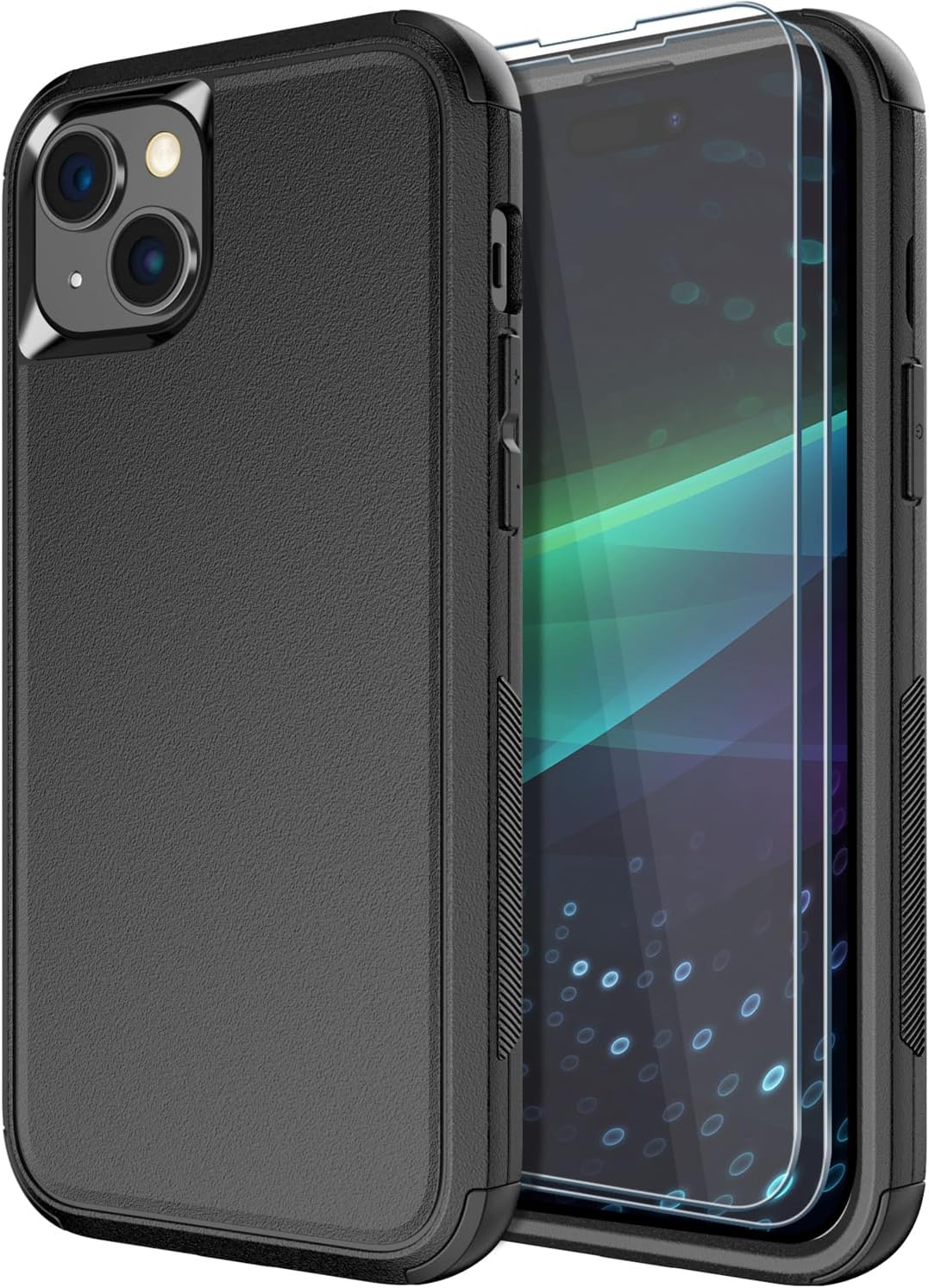 Diverbox Funda para iPhone 15 a prueba de golpes a prueba de caídas protector de pantalla de vidrio templado, funda de protección resistente para