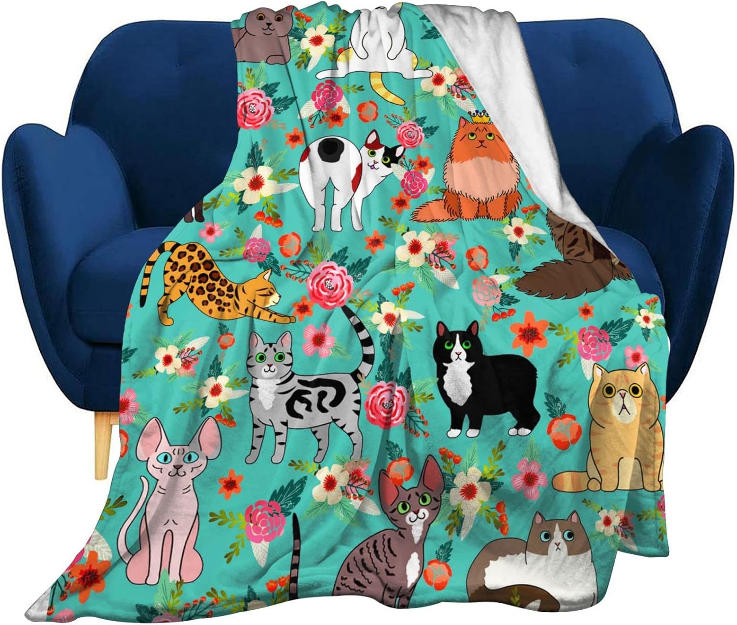 rumwall Bonita manta de franela Kawaii para amantes de los gatos, niños y adultos, regalos para todas las estaciones, 80 x 60 pulgadas