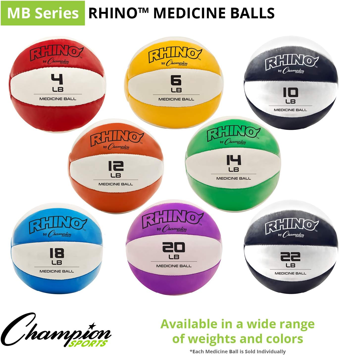 Champion Sports Medicine Balls – Pelotas para ejercicios, 8 tamaños, cuero con agarre antideslizante, pesada, multiuso (para entrenamiento de peso,