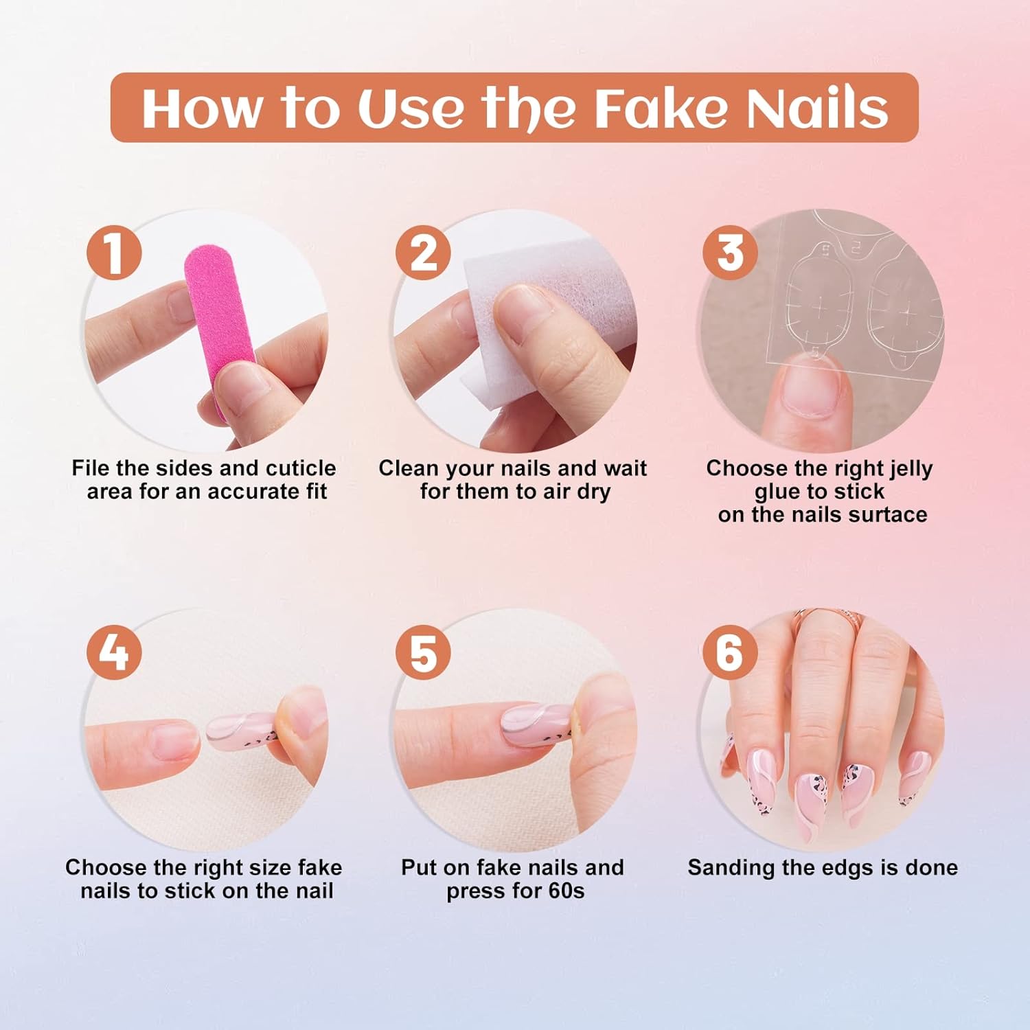 Uñas postizas a presión con diseño de leopardo rosa medio, almendra para mujer, ajuste natural, uñas adhesivas acrílicas reutilizables, 24 unidades