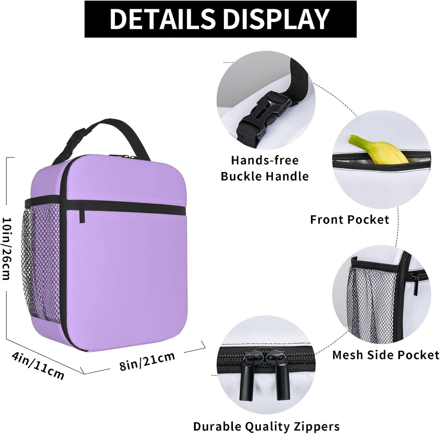Bolsa de almuerzo morada para la escuela y la oficina, caja de picnic térmica lavable para niños, niñas, adultos, mujeres, reutilizable, aislada,