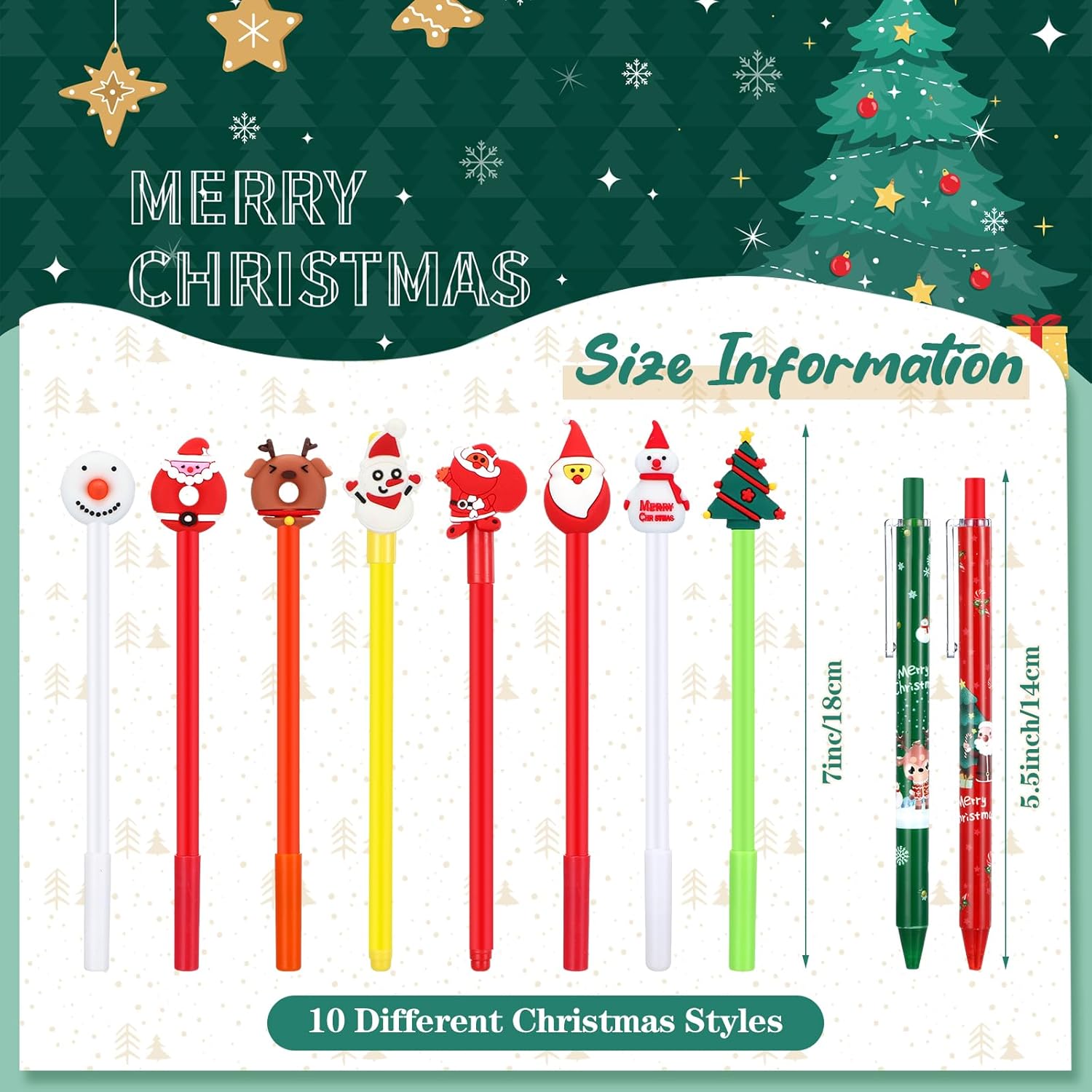 300 bolígrafos de tinta de gel de Navidad, rotuladores de tinta negra, bolígrafos de Navidad para niños y niñas, para escritura a granel, bolígrafos