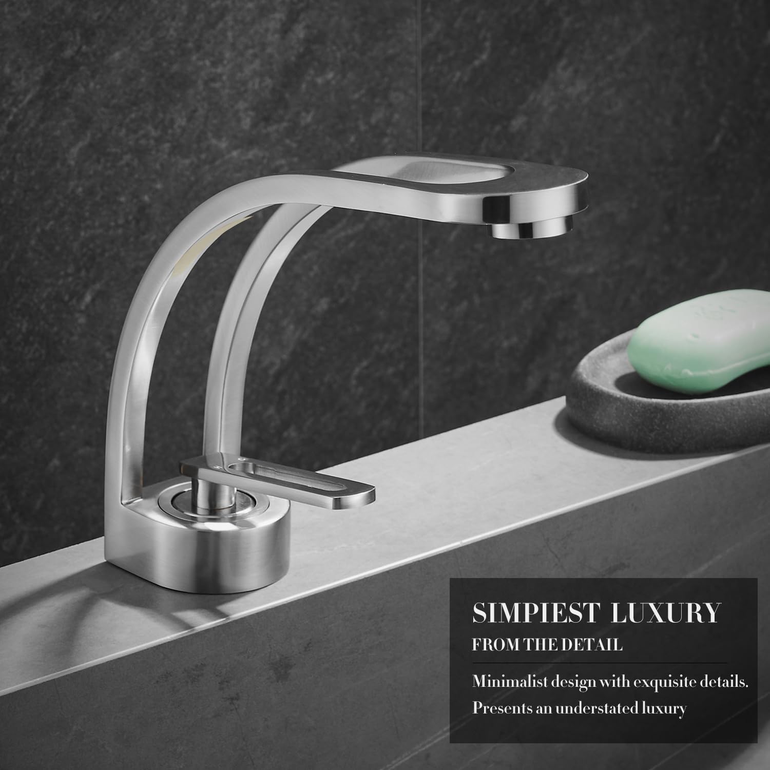 Elegante grifo de lavabo de baño de un solo agujero, níquel cepillado hueco para fregadero de tocador de latón sólido, grifo de lavabo de una sola