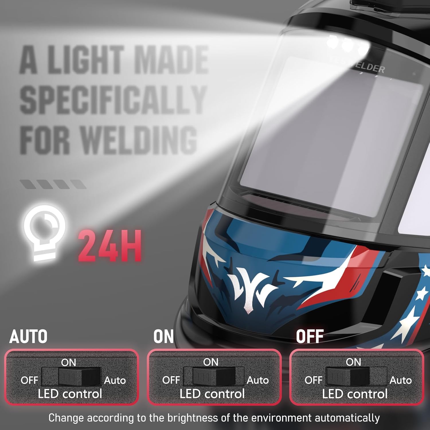 YESWELDER Casco de soldadura con oscurecimiento automático, visión grande, color verdadero, 6 sensores de arco, iluminación LED y carga tipo C