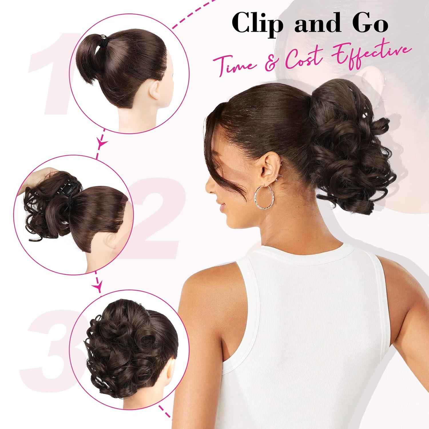 REECHO Extensión de cola de caballo corta de 9 pulgadas, clásica, suelta, rizada, ondulada, con clip, extensiones de cabello con cola de caballo
