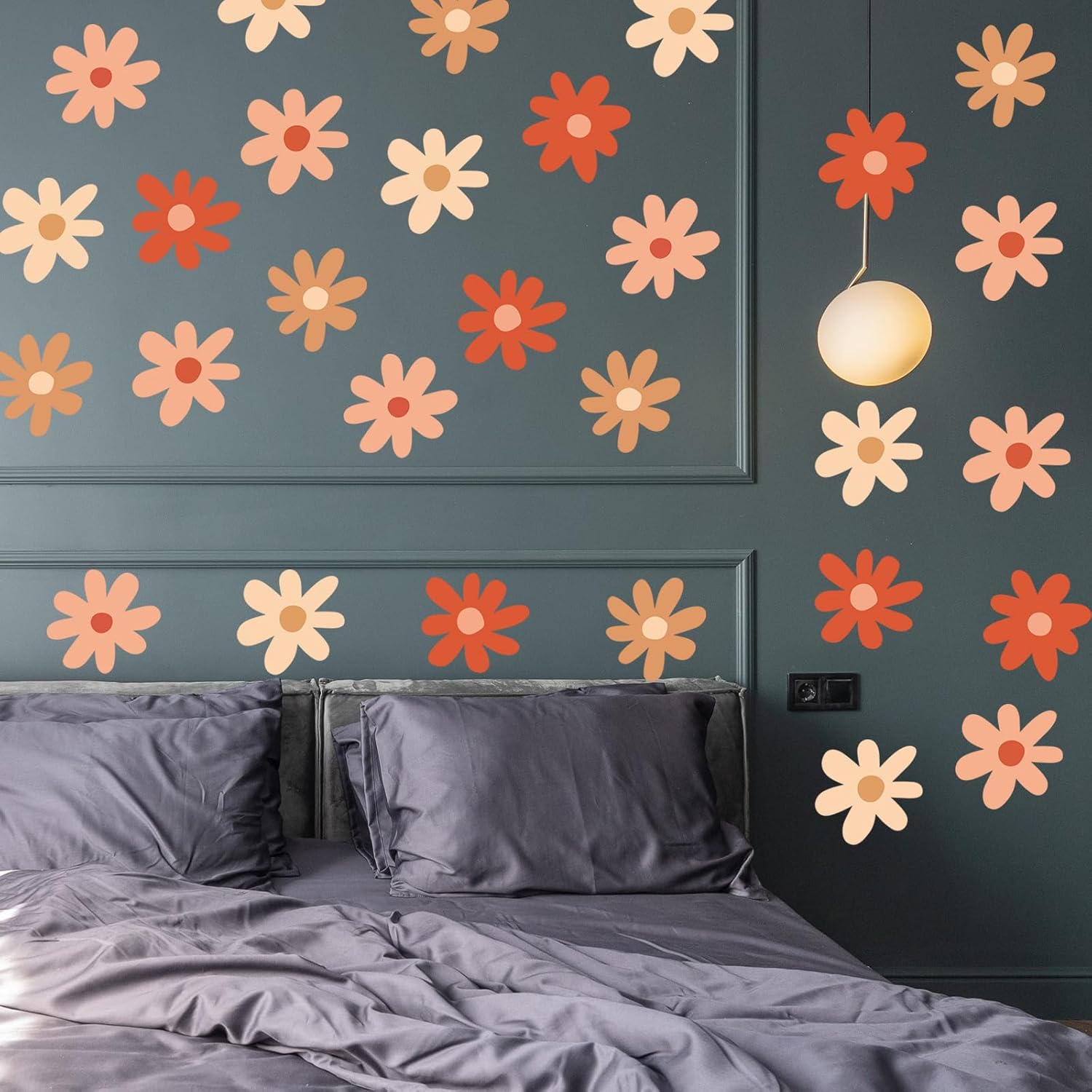 Calcomanías de pared de margaritas, calcomanías de pared bohemias, arte de pared floral, calcomanías de flores de margaritas coloridas para niños,