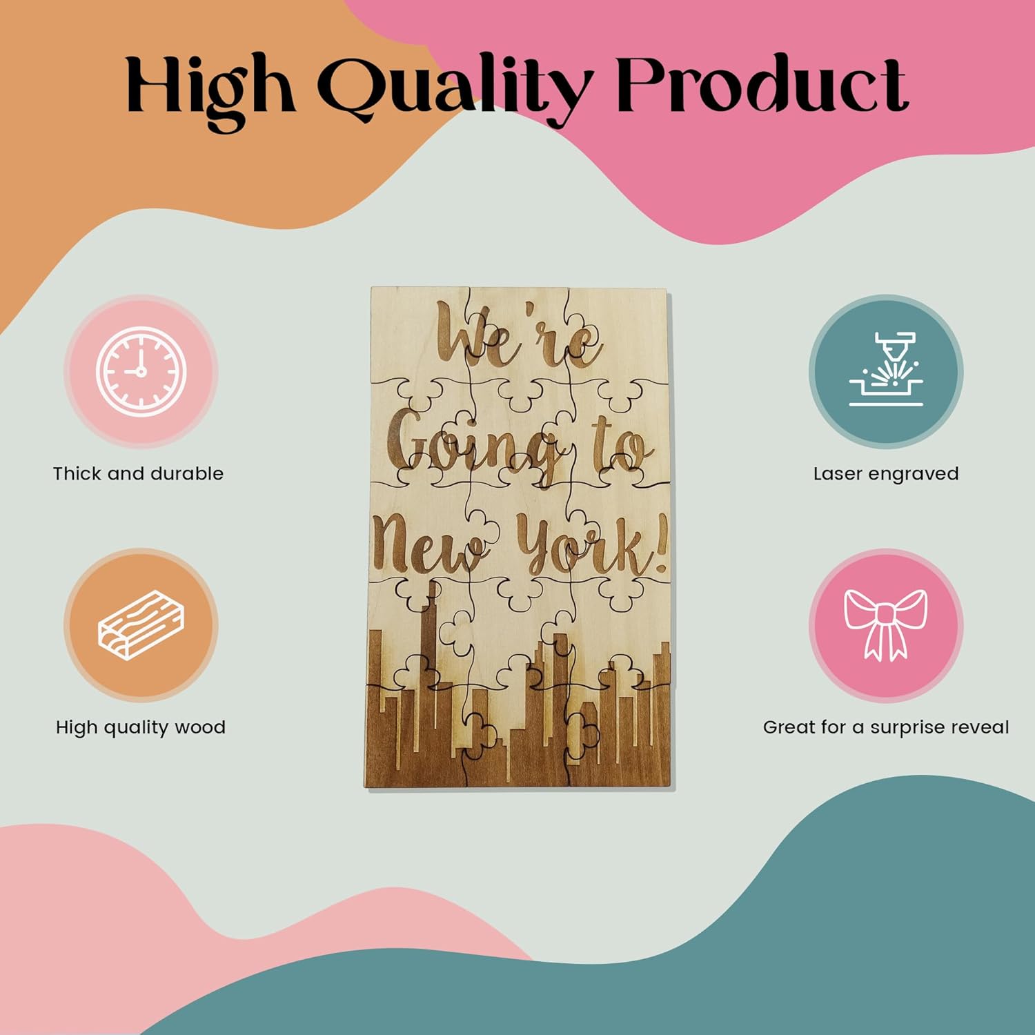 We Going to New York – Rompecabezas de madera de tilo de 15 piezas, sorpresa de vacaciones NY Trip Reveal