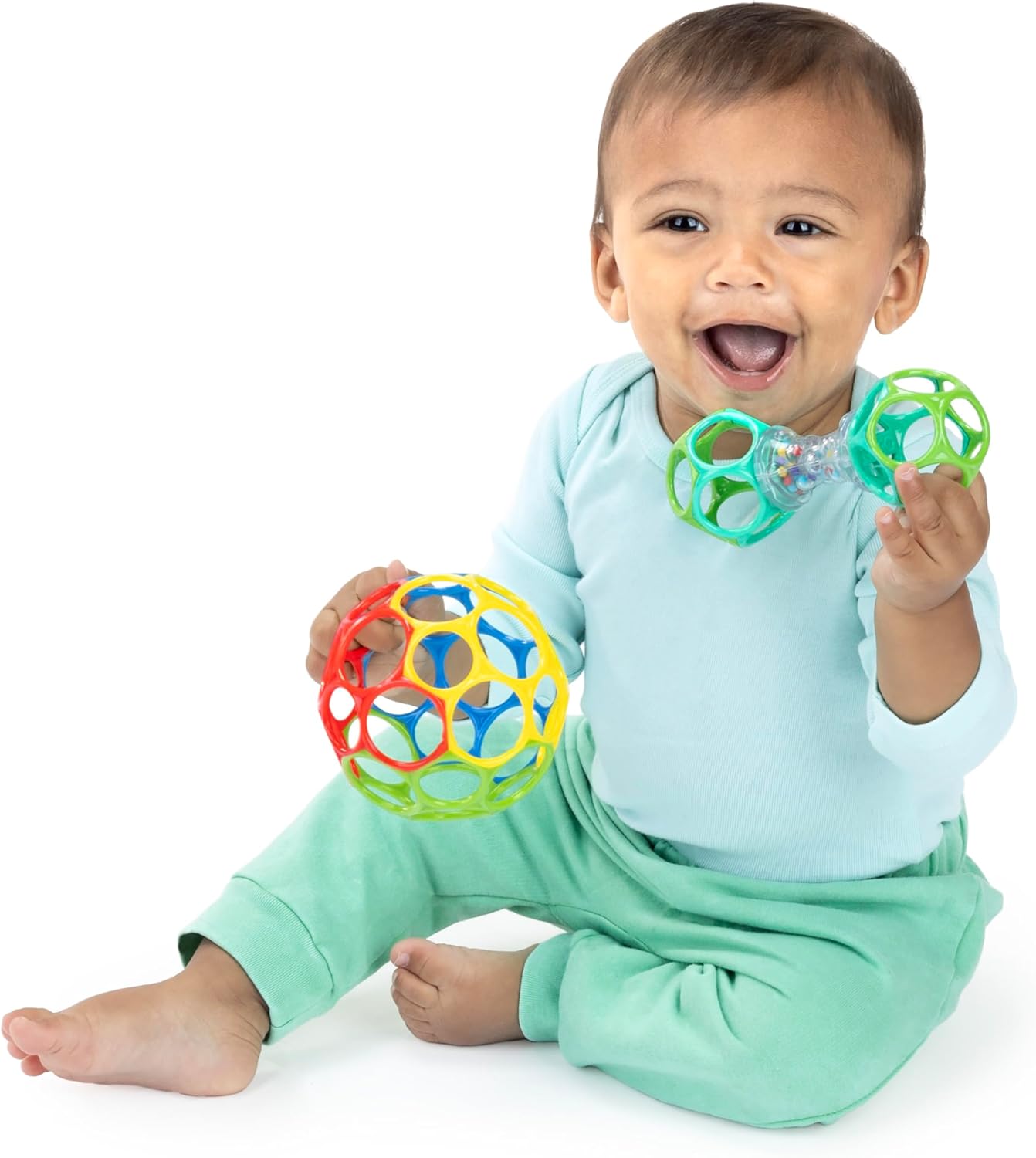 Bright Starts Easy-Grasp Oball Bundle Set de regalo – Agarra el día, juguetes de pelota y sonajero, paquete de 2, sin BPA, unisex, recién nacido +