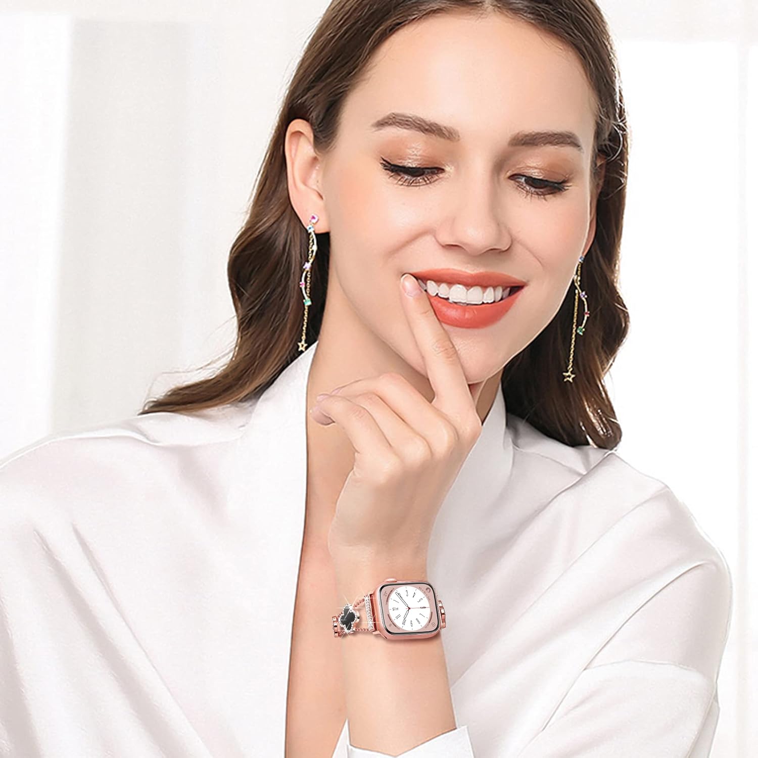 wipalor Correa de trébol para Apple Watch de 1.614, 1.575 y 1.496 pulgadas, para mujer, correas elegantes de metal para iWatch de 1.575 pulgadas