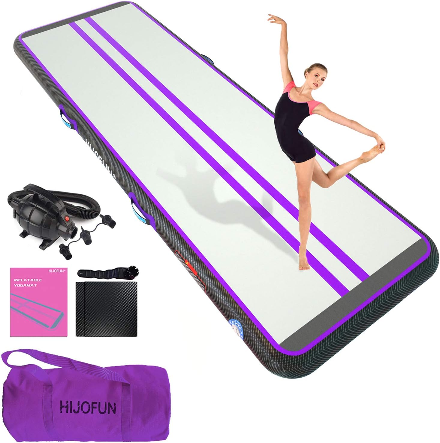 Hijofun – Alfombrilla hinchable de aire para gimnasia de 3, 4, 5 y 6 metros, con grosor de 10 a 20 cm, viene con bomba de aire eléctrica. Ideal para