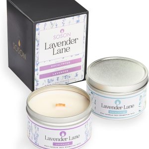 Simply Soson Velas de lata de eucalipto y salvia, lavanda, paquete de 2 velas de mecha de madera agrietada para el hogar, velas de aromaterapia para Simply Soson Velas de lata de eucalipto y salvia, lavanda, paquete de 2 velas de mecha de madera agrietada para el hogar, velas de aromaterapia para