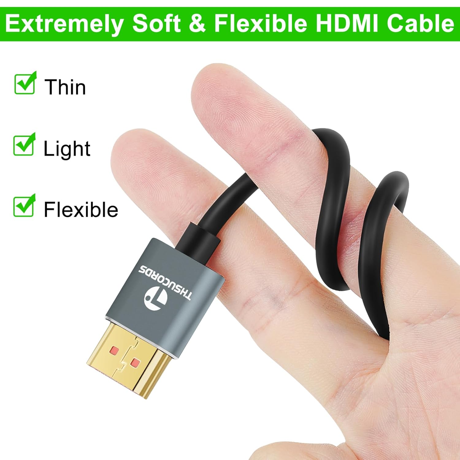 Cables HDMI ultrafinos de 3.3 pies, delgado y flexible, suave 8K 4K HDMI a HDMI cable (cable HDMI), compatible con 4K 120Hz 8K 60Hz 48Gbps para Roku