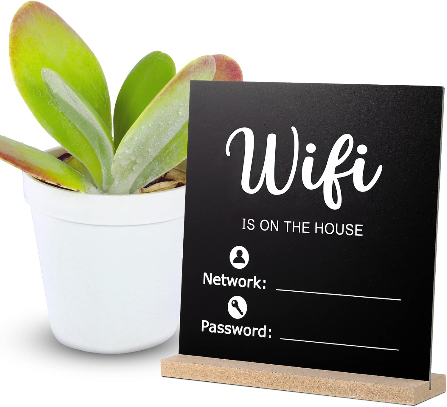 Letrero de madera con WiFi estilo pizarra de tiza con contraseña, letrero independiente, decoración de centro de mesa, letrero enmarcado de madera,
