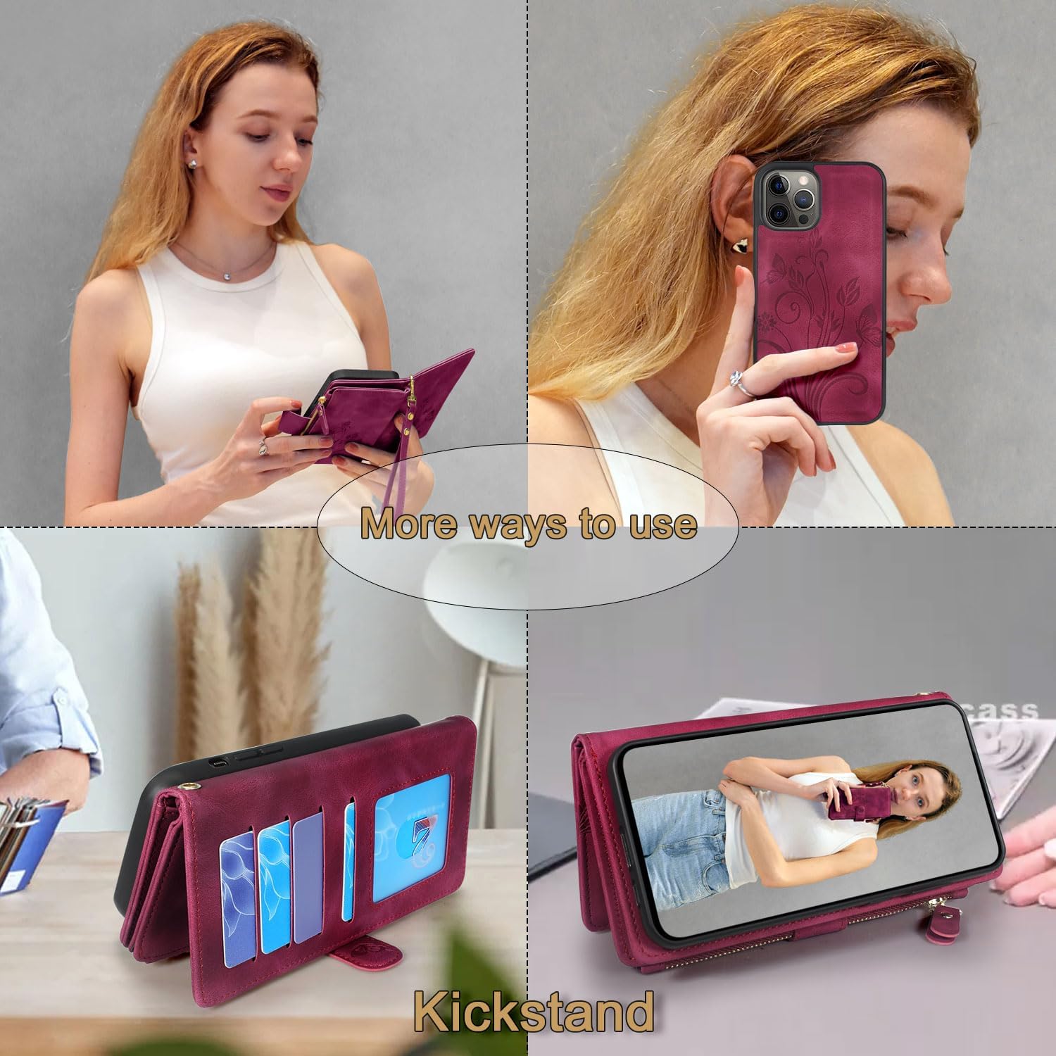 Lacass Funda compatible con iPhone 12 Pro Max 12 ranuras para tarjetas Soporte para tarjetas de identificación y crédito para efectivo, bolsillo con