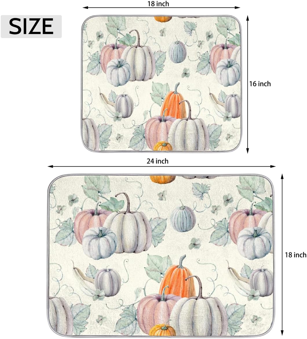 Tapete de secado de platos de calabazas otoñales para encimera de cocina, de 18 x 24 pulgadas, color gris de cosecha de Acción de Gracias, color