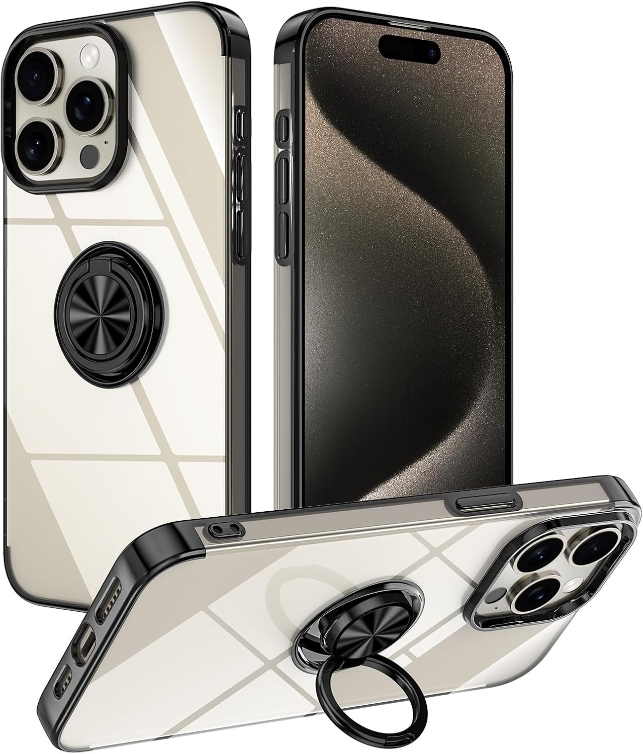 LONTECT Funda para iPhone 15 Pro Max a prueba de golpes, delgada, resistente a las caídas, cubierta protectora de cuerpo completo con soporte de