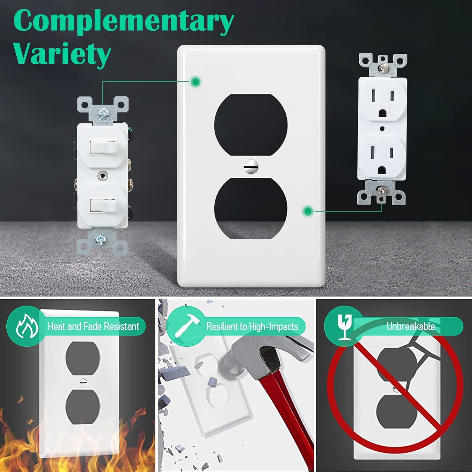 Hoteam Juego de 50 placas de pared dúplex, cubierta de toma de corriente eléctrica de 4.50 x 2.76 pulgadas, tamaño estándar para el hogar, 2 bandas,