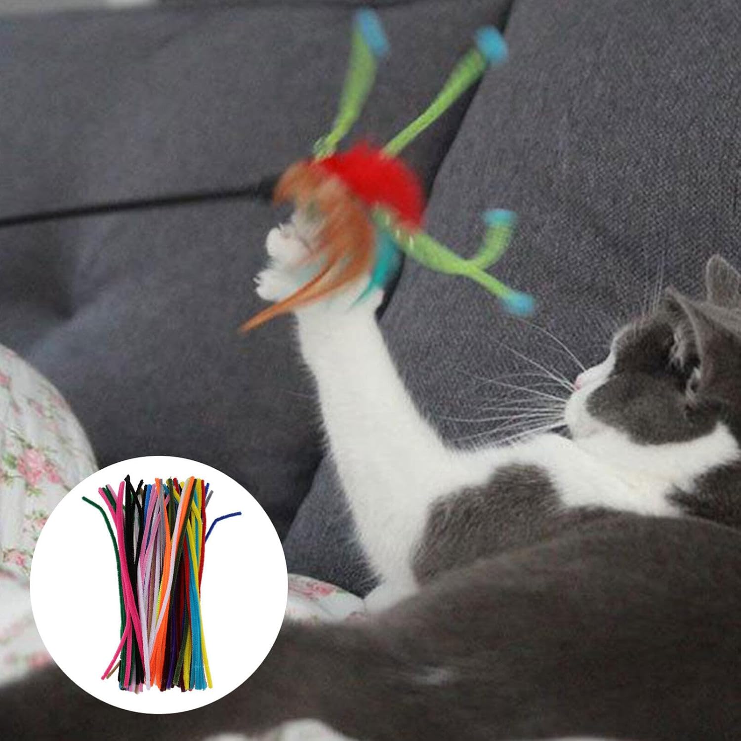 Mipcase 100 juguetes de primavera para gatos, coloridos juguetes interactivos para gatos de interior, resortes espirales de felpa, juguete para