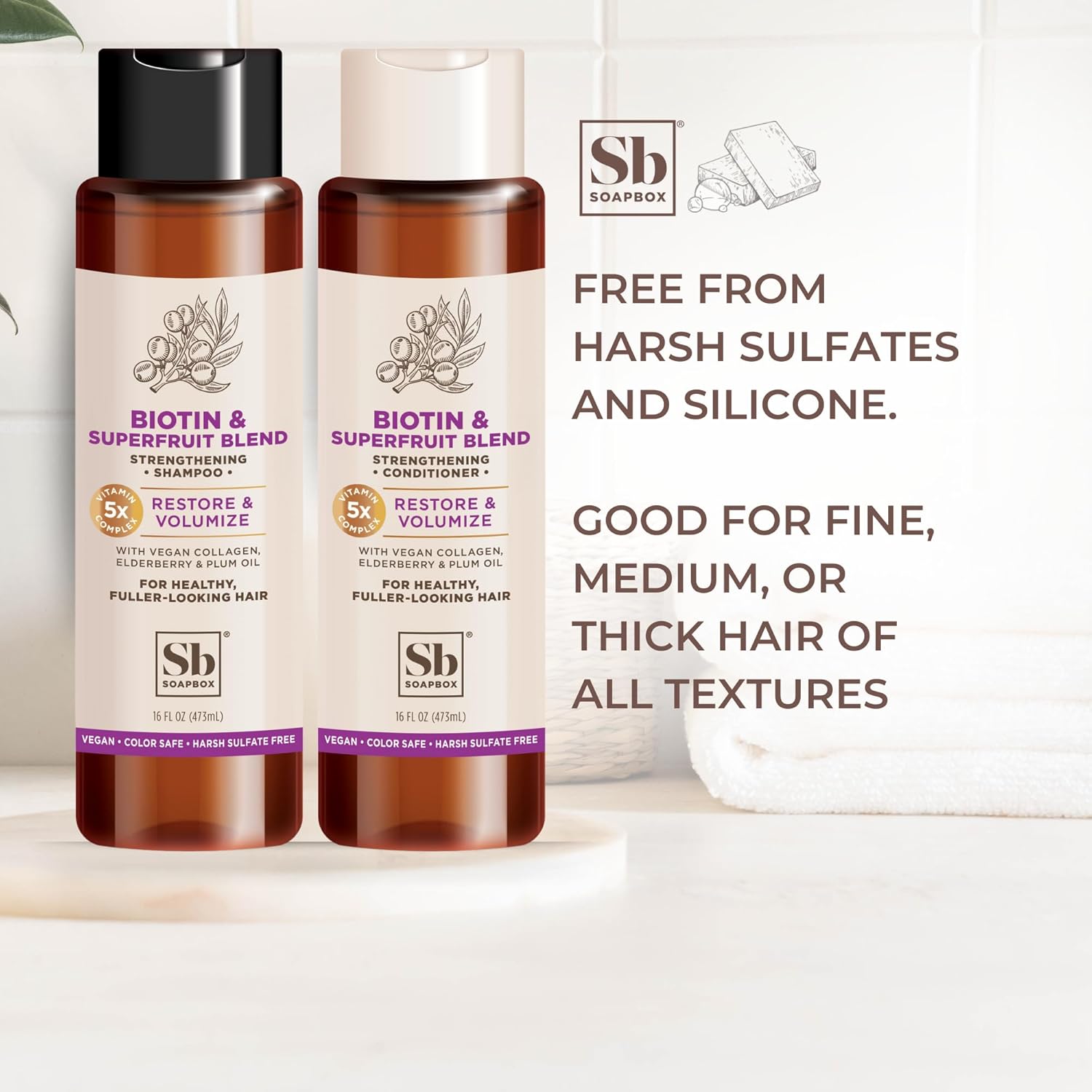 Soapbox Biotin & Superfruit – Juego de champú y acondicionador con colágeno vegano, aloe y manteca de karité, paquete de 2 sin sulfato, sin