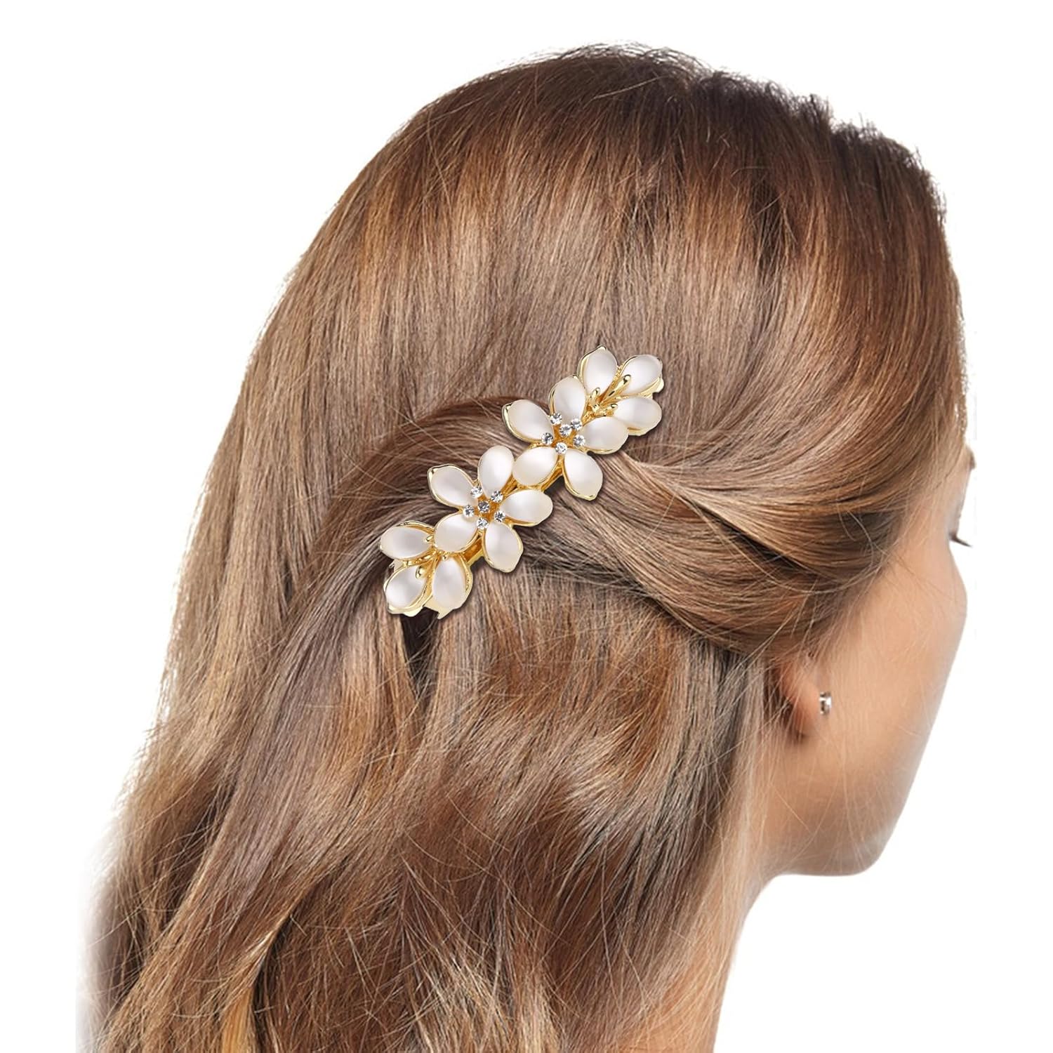 cobee Pinzas para el cabello con flores de ópalo, pasadores de pelo vintage con diamantes de imitación, pasadores elegantes de cristal con clip de