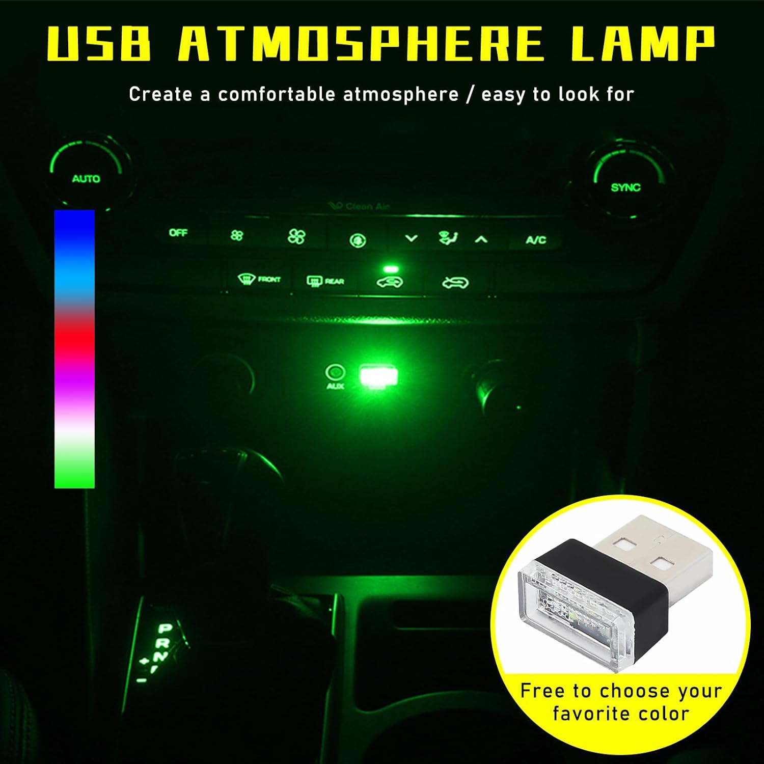 6 lámparas LED USB para el interior del automóvil, luz nocturna decorativa USB enchufable, kit de iluminación ambiental portátil, accesorios