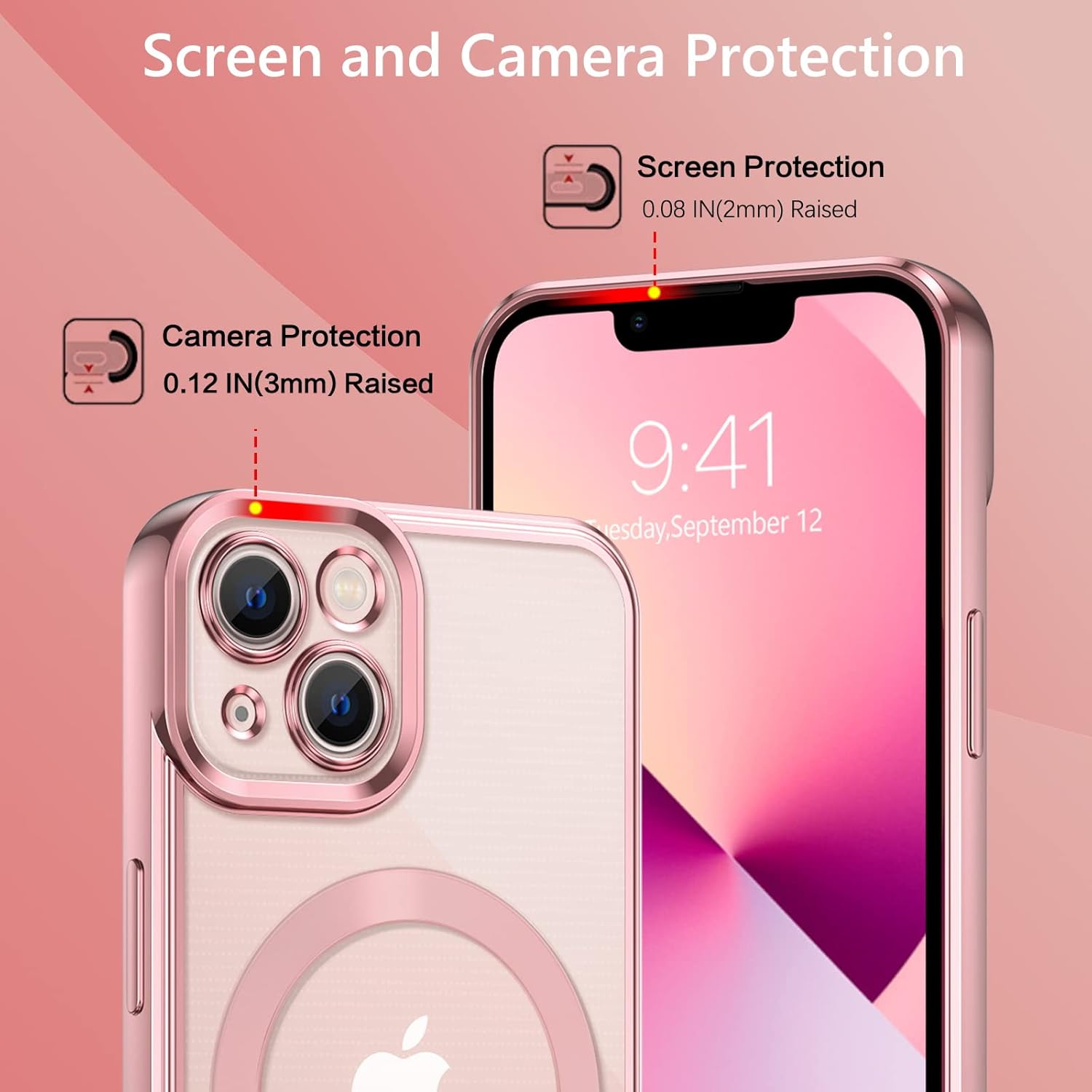 GUAGUA Funda magnética transparente para iPhone 13 de 6.1 pulgadas, compatible con MagSafe Slim Fit Soft TPU a prueba de golpes, borde protector
