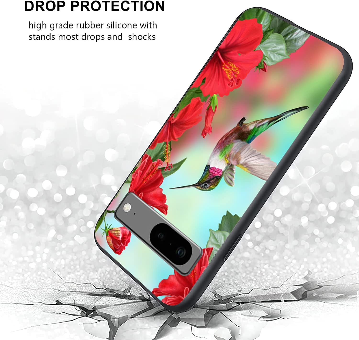 Funda compatible con Google Pixel 7, funda de teléfono con patrón de flores de hibisco y colibrí para niños y niñas, TPU suave, a prueba de golpes,