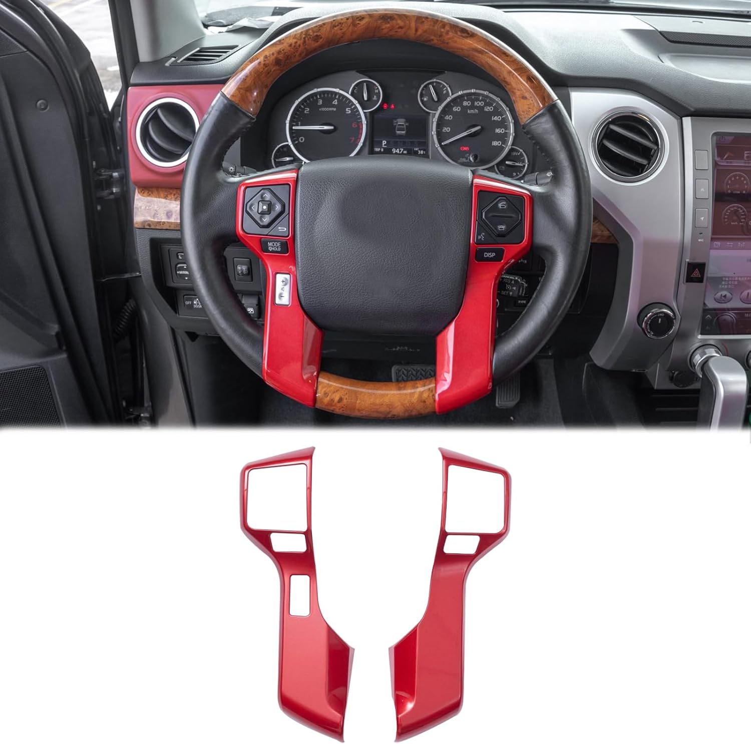 JDMCAR Moldura cromada para volante compatible con accesorios Tacoma 2016-2023, 4Runner 2010-2024, Tundra 2014-2021 (rojo, 3+2 agujeros)