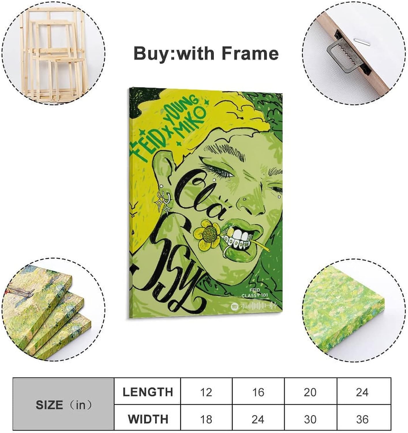 Feid Classy 101 – Póster de lienzo para decoración de dormitorio, paisaje, oficina, San Valentín, cumpleaños, regalo, marco, estilo 12 x 18 pulgadas