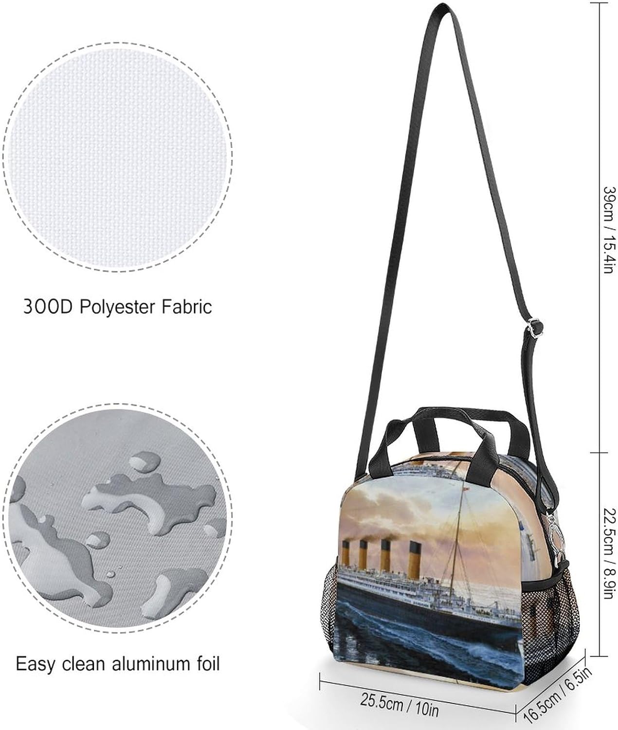 Retro Titanic Famous Old Historic – Bolsa de almuerzo reutilizable con correa para el hombro para hombres y mujeres