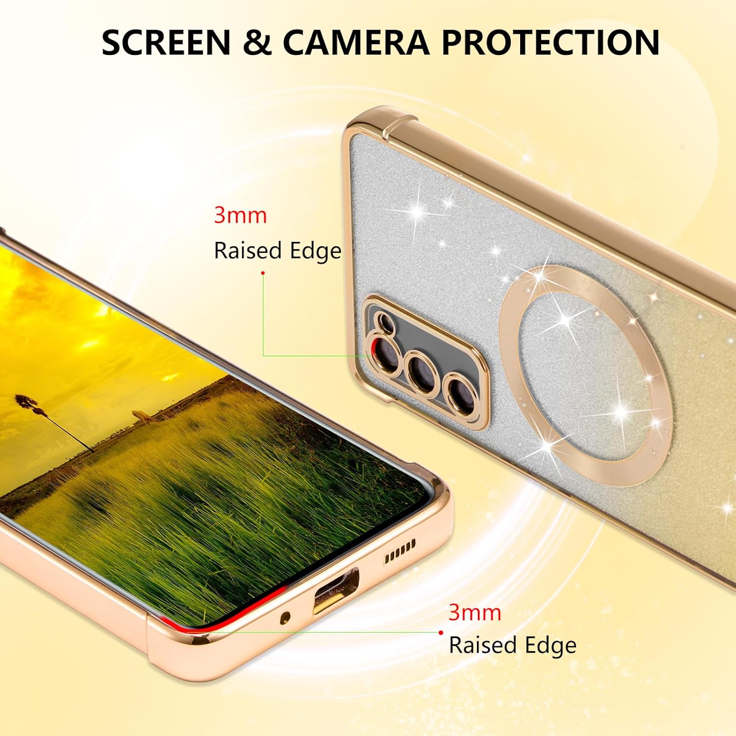 ZTOFERA Funda magnética para Samsung Galacxy S20 FE 5G con purpurina degradada, compatible con MagSafe Funda protectora de TPU chapada de lujo para